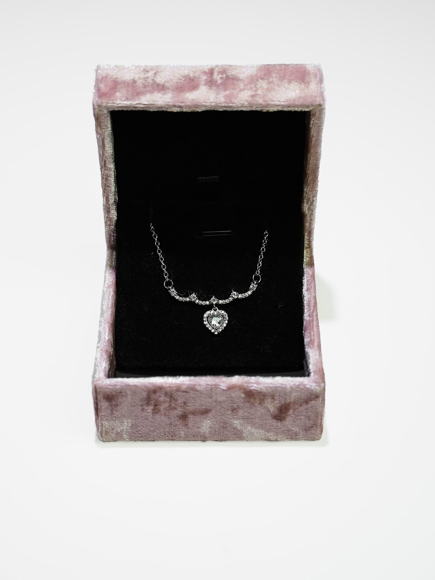 Elegant Stainless Steel Pink Sliver Heart Rhinestone Necklace-11