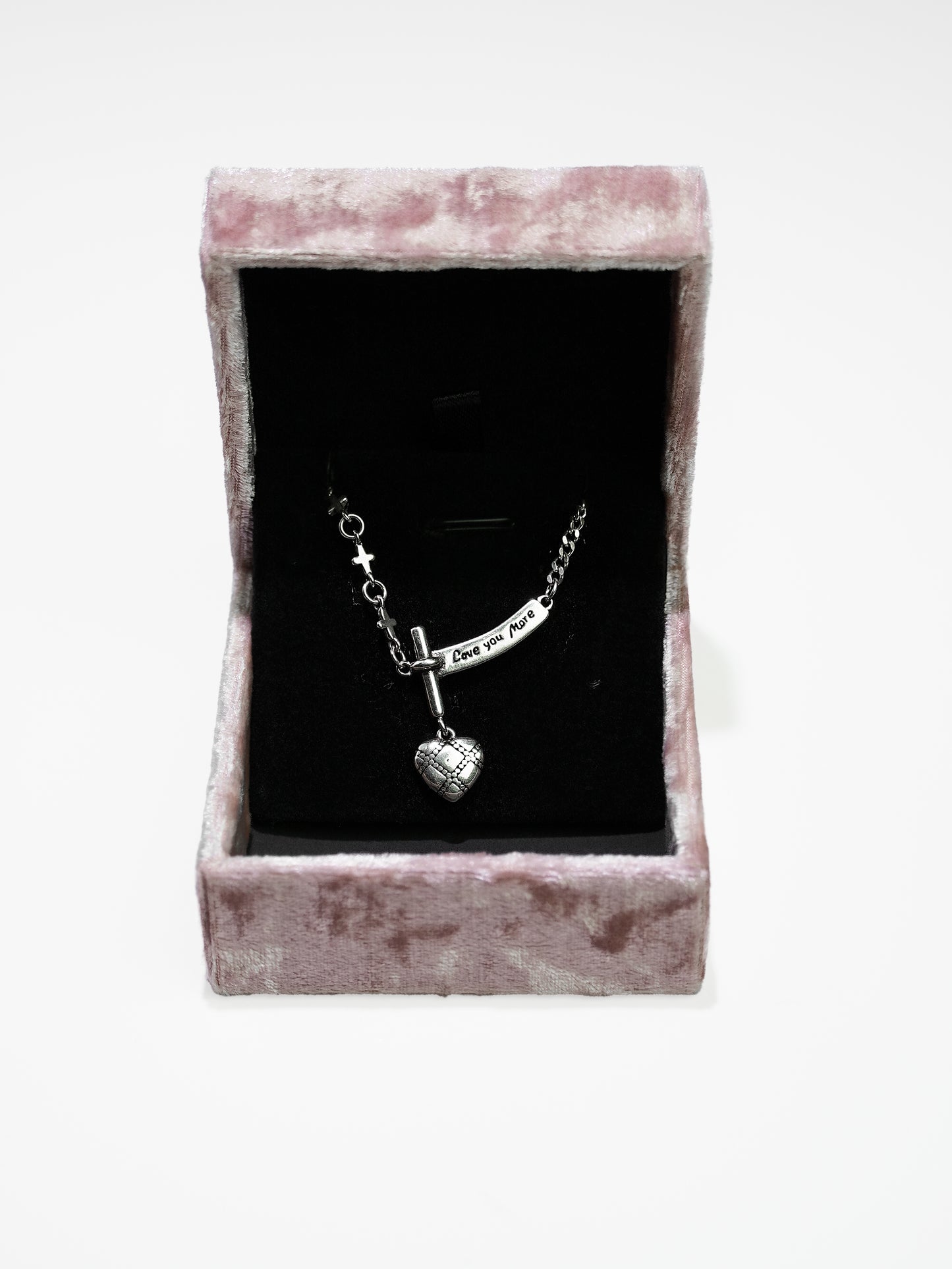 Silver Vintage Heart Necklace With Cross Chain-07