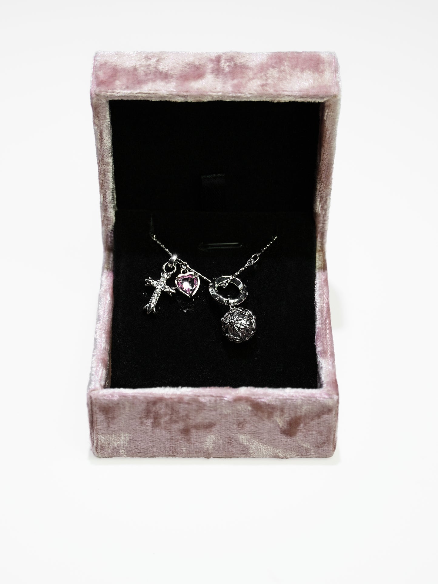 14K Gold Vintage Multi Charm Necklace with Heart&Cross&Bubble-09