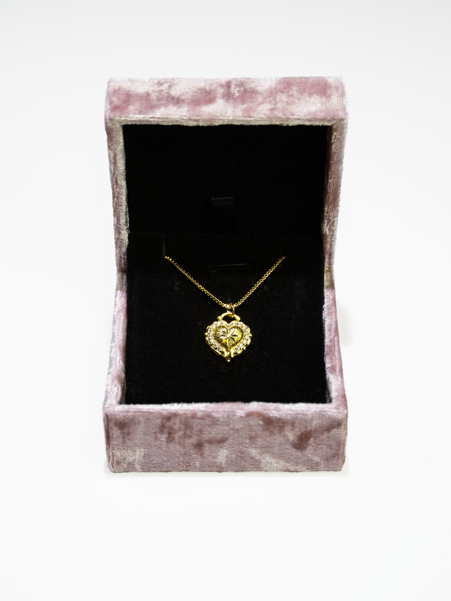 14K Vintage Rose Gold Sparkling Heart Necklace-06
