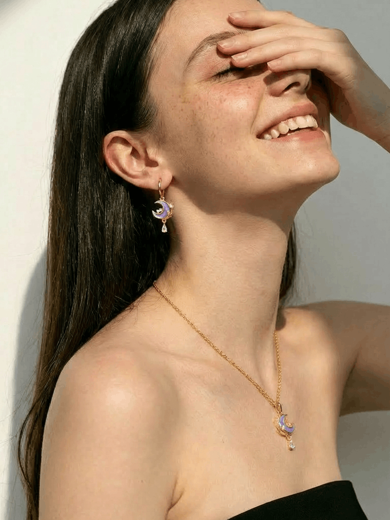18K Blue Moonstone Rose Moon Necklace
