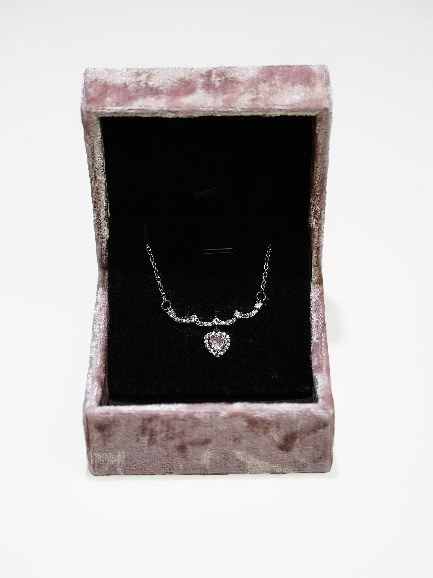 Elegant Stainless Steel Pink Sliver Heart Rhinestone Necklace-10