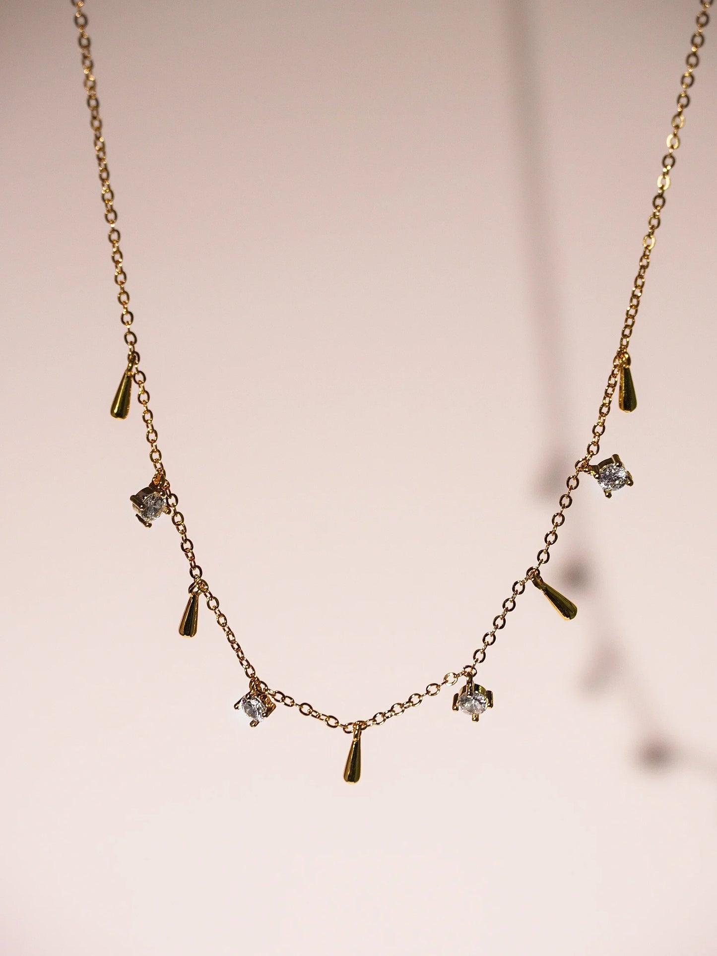 14K Gold Natural Diamond Bezel Multi Raindrop Necklace-01
