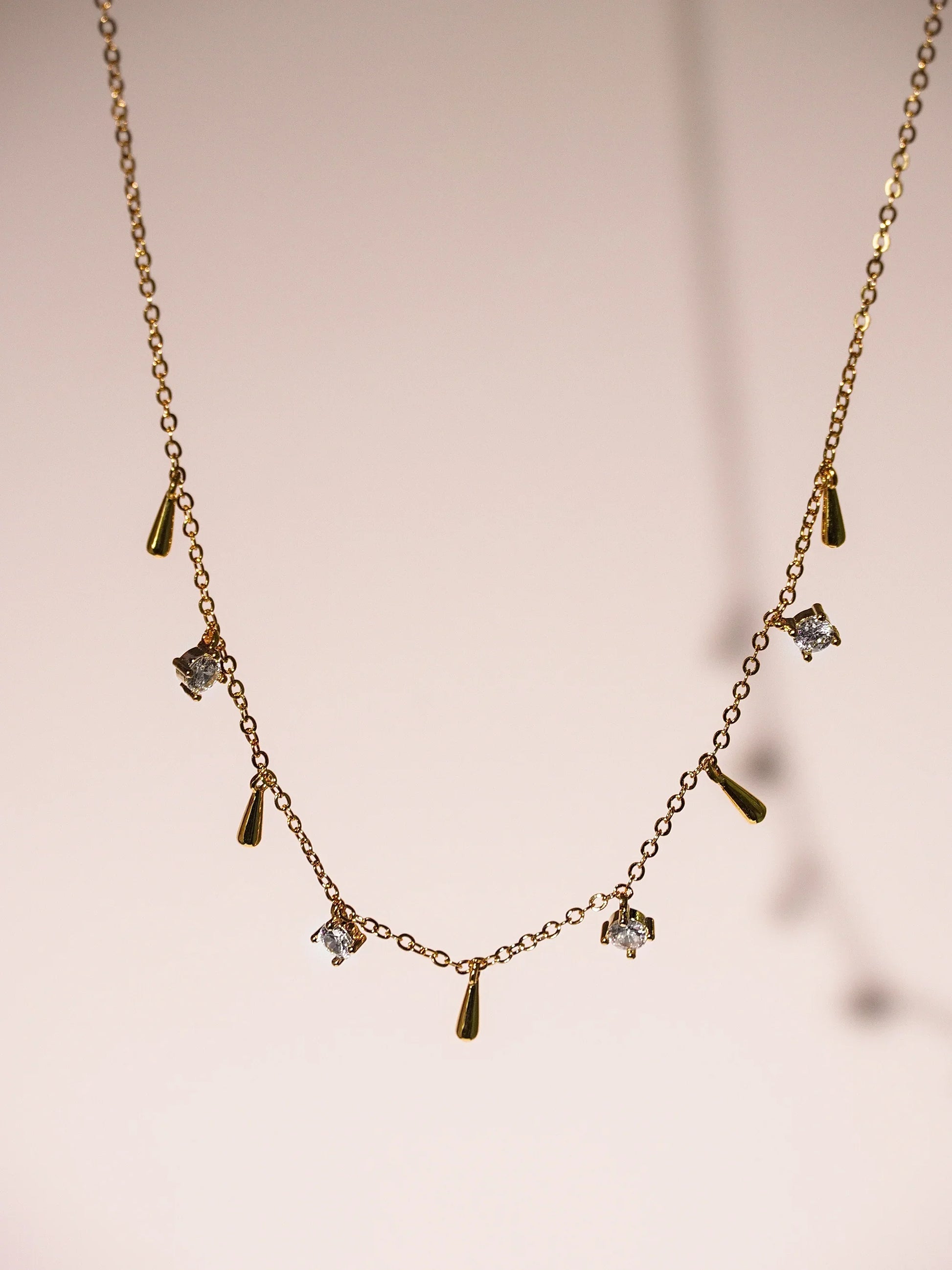 14K Gold Natural Diamond Bezel Multi Raindrop Necklace-01