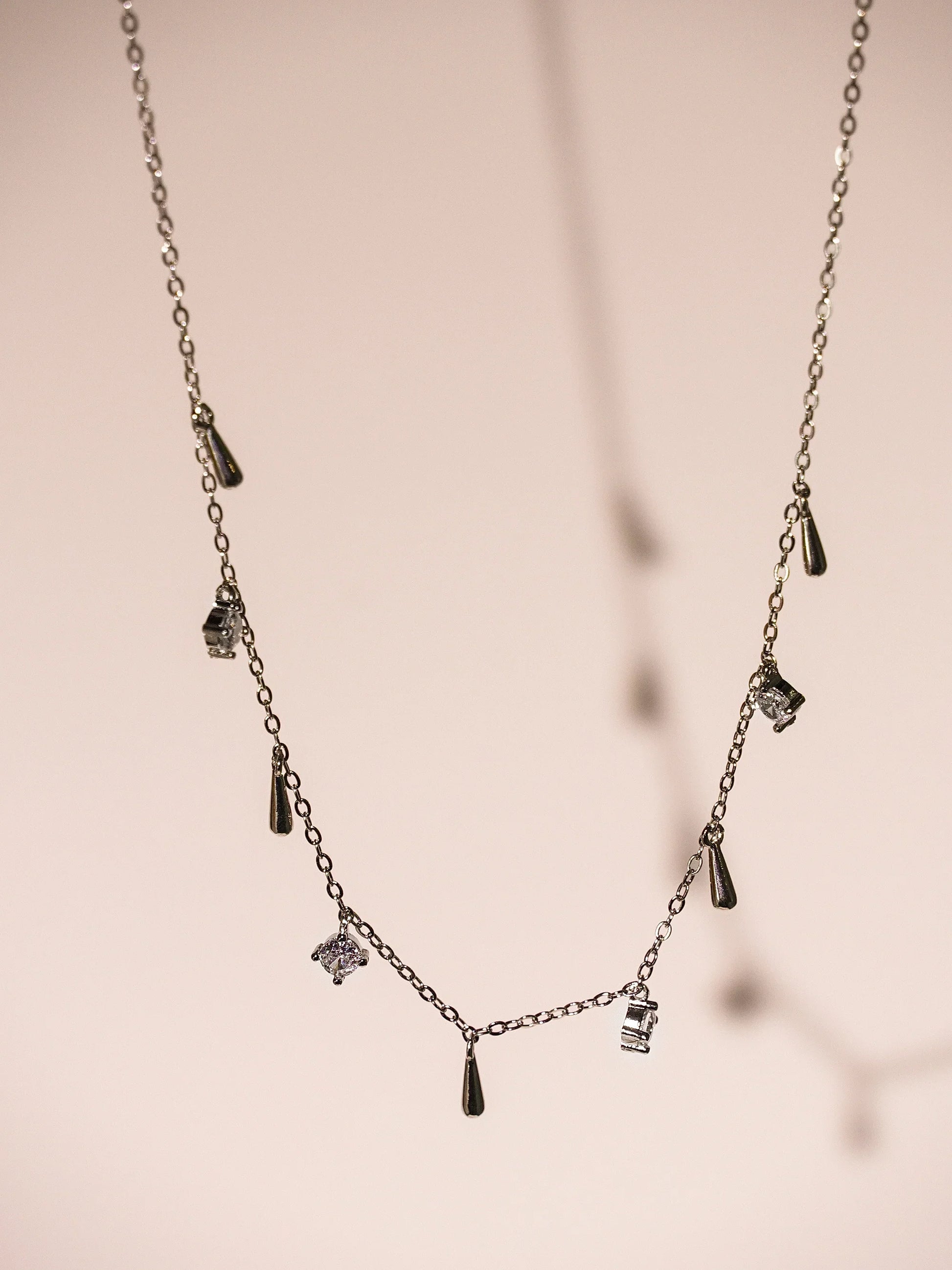 14K Gold Natural Diamond Bezel Multi Raindrop Necklace-07