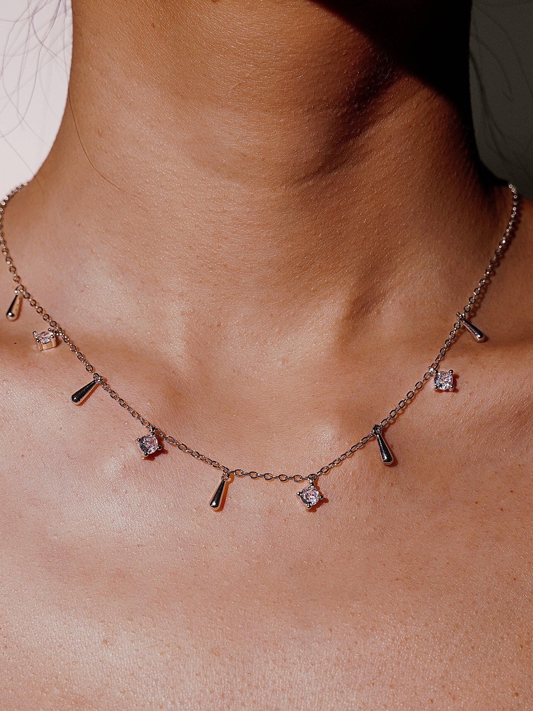 14K Gold Natural Diamond Bezel Multi Raindrop Necklace-08