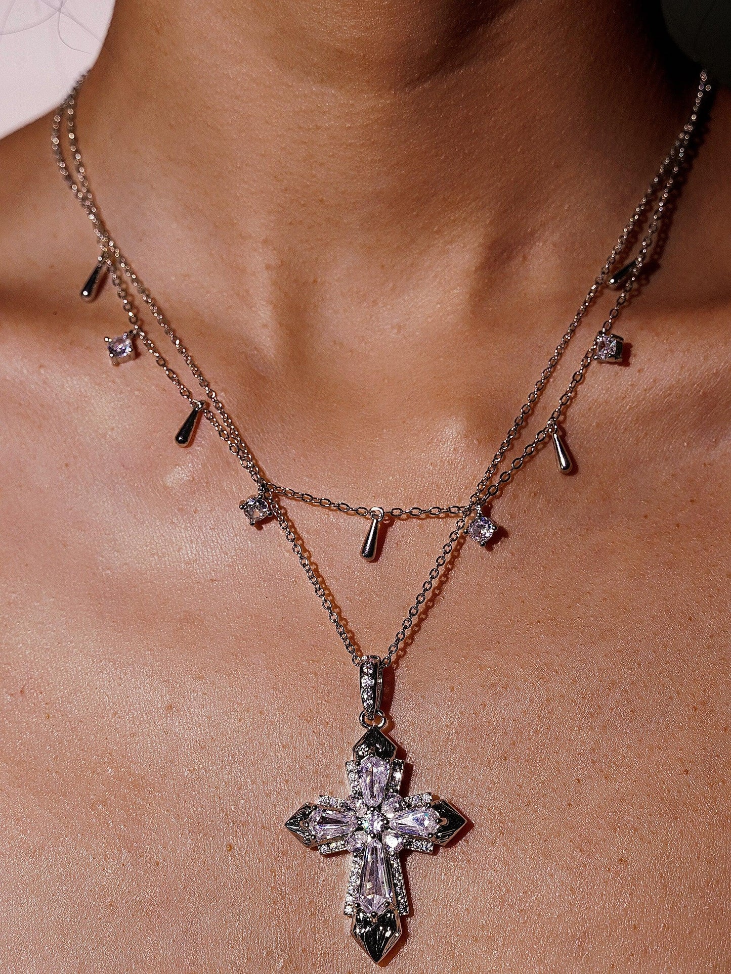 14K Gold Natural Diamond Bezel Multi Raindrop Necklace-10