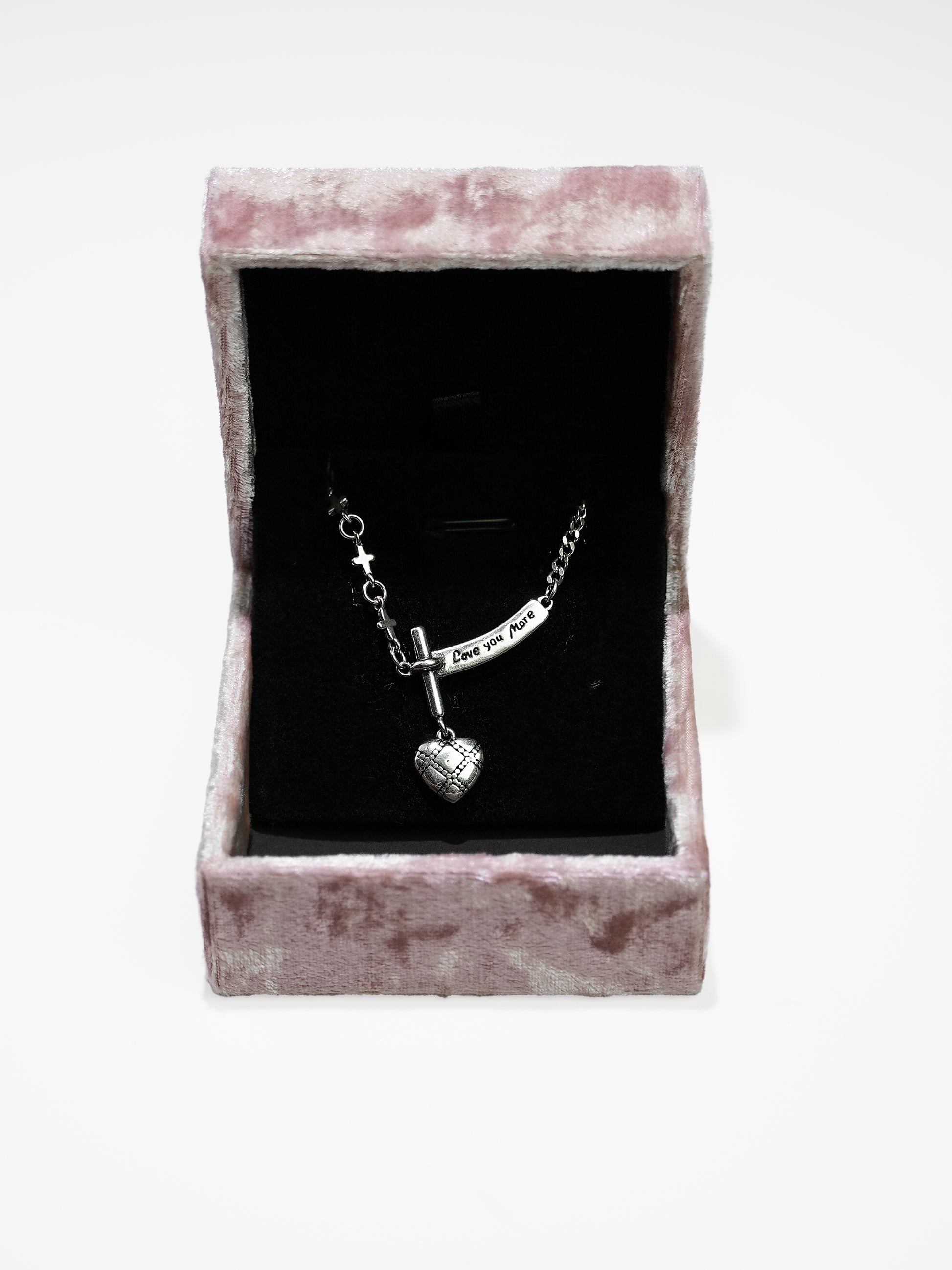 Silver Vintage Heart Necklace With Cross Chain-07