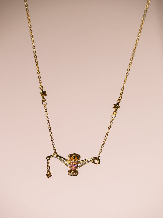 14K Gold Pink Cubic Zirconia Aladdin's Wish Lamp Necklace-01