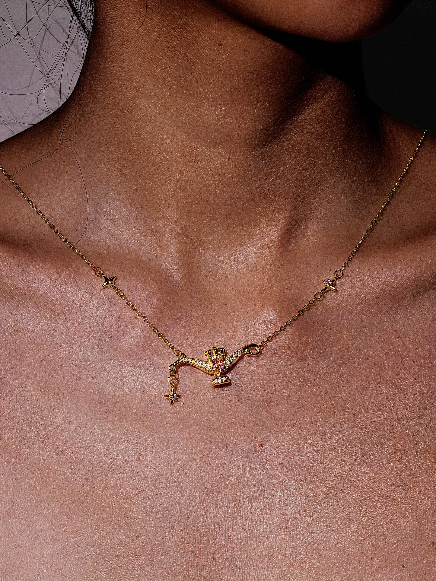 14K Gold Pink Cubic Zirconia Aladdin's Wish Lamp Necklace-02