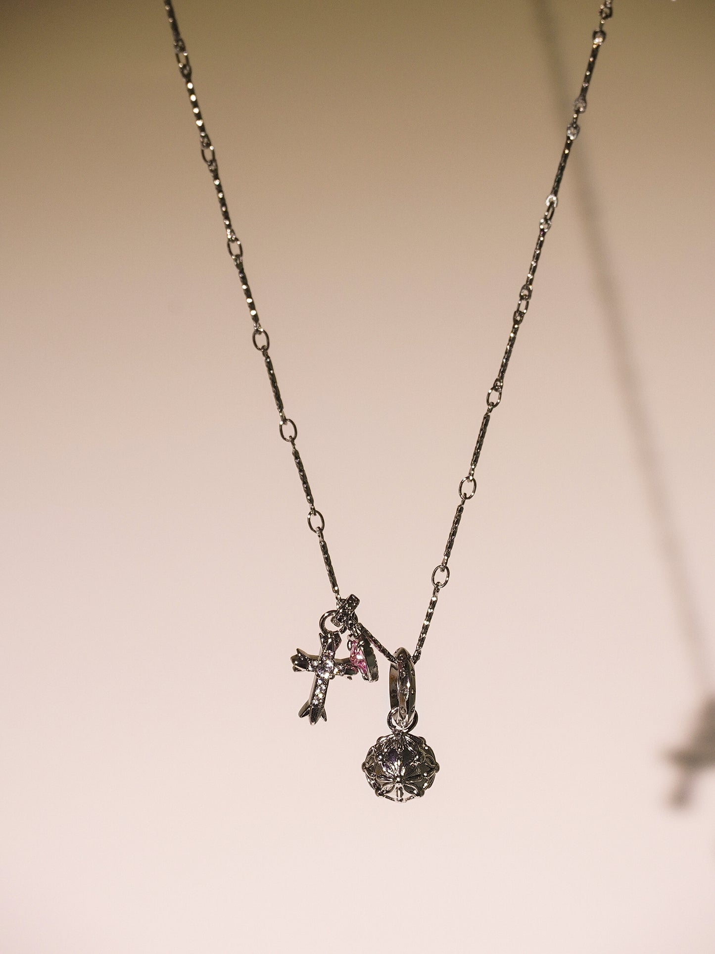 14K Gold Vintage Multi Charm Necklace with Heart&Cross&Bubble-05