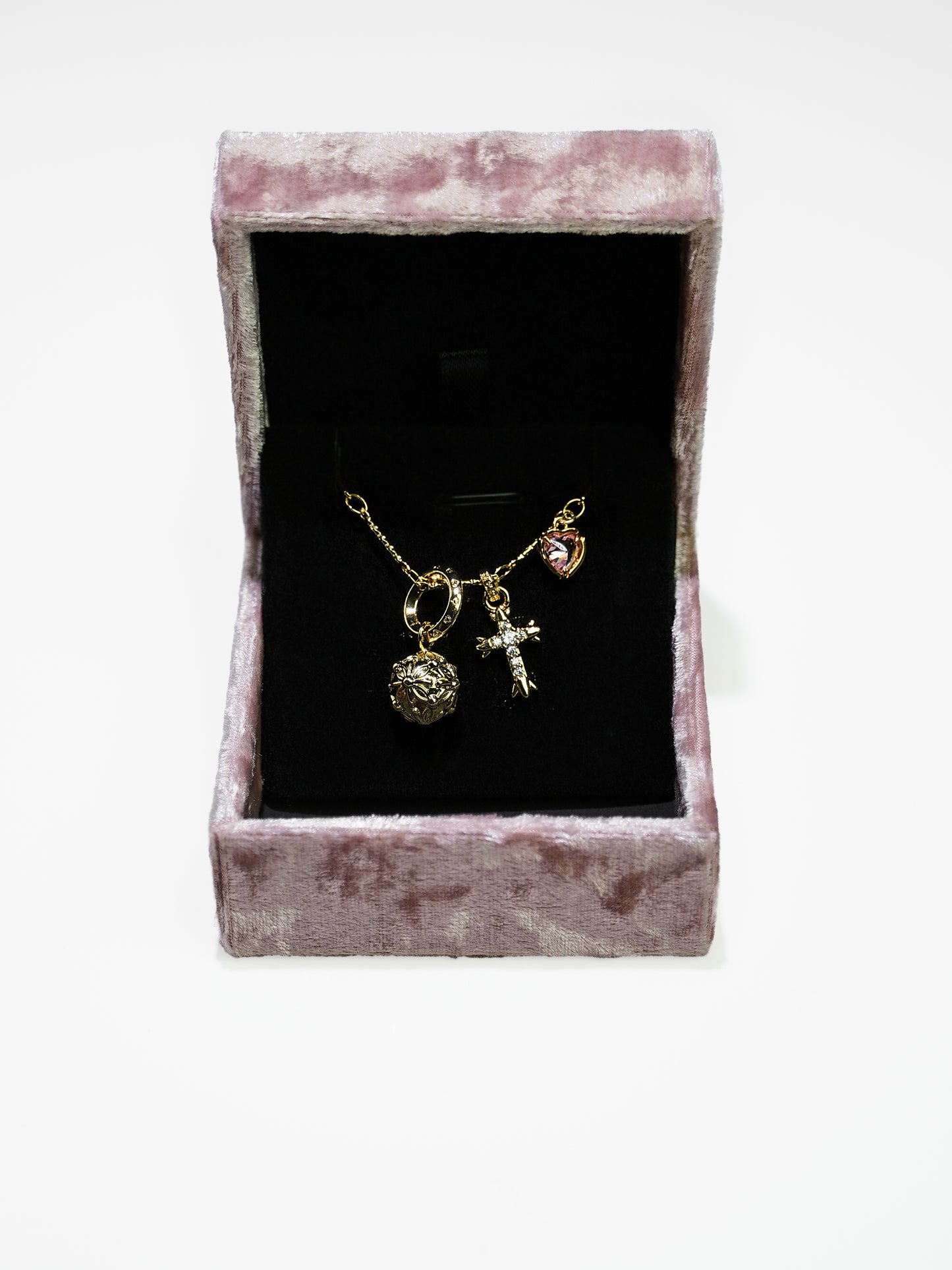 14K Gold Vintage Multi Charm Necklace with Heart&Cross&Bubble-08