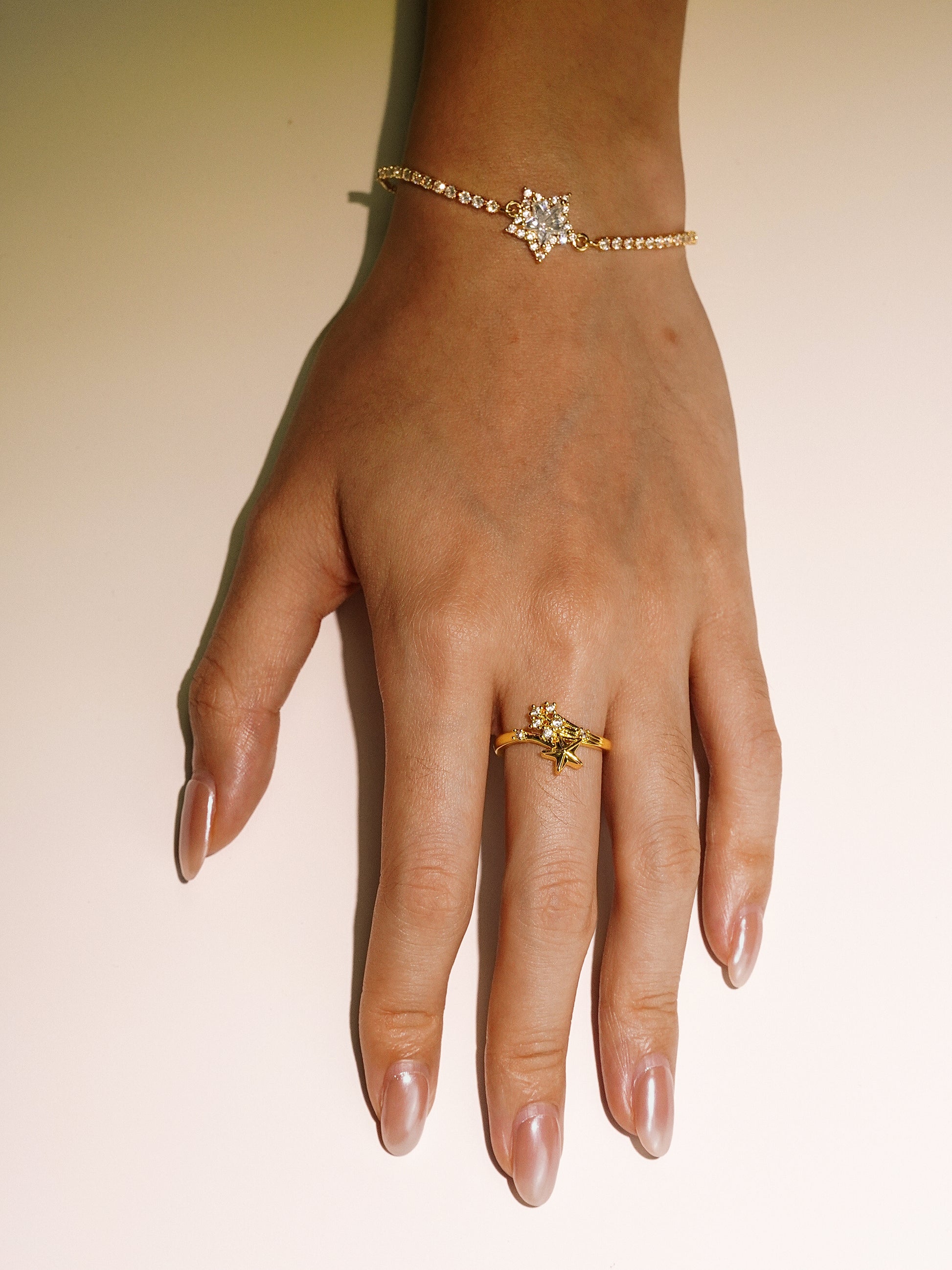 16K Gold Cubic Zirconia Star Adjustable Opening Ring-05