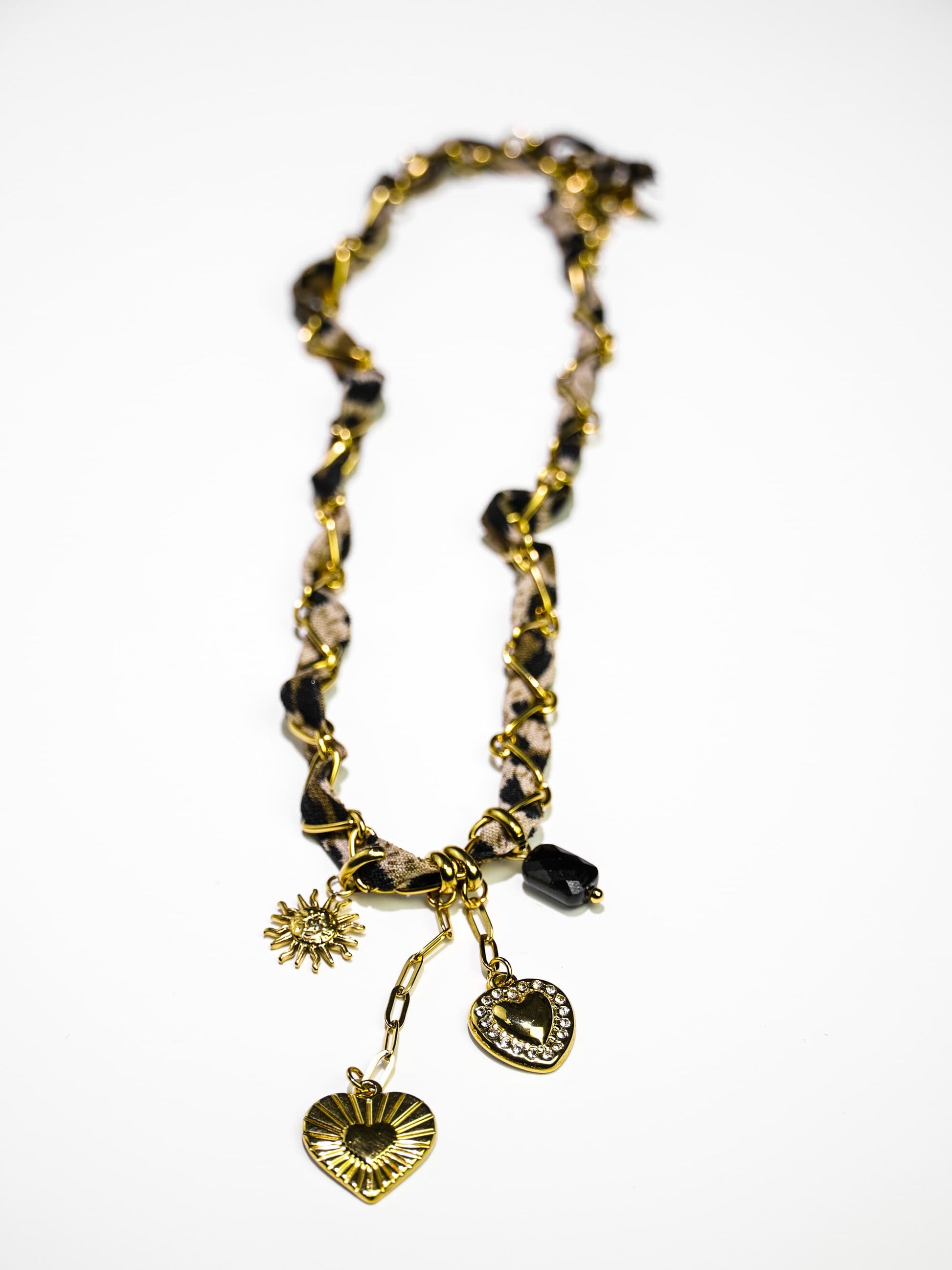 14K Gold Leopard Print Bandana Chain Multi Charm Necklace-05