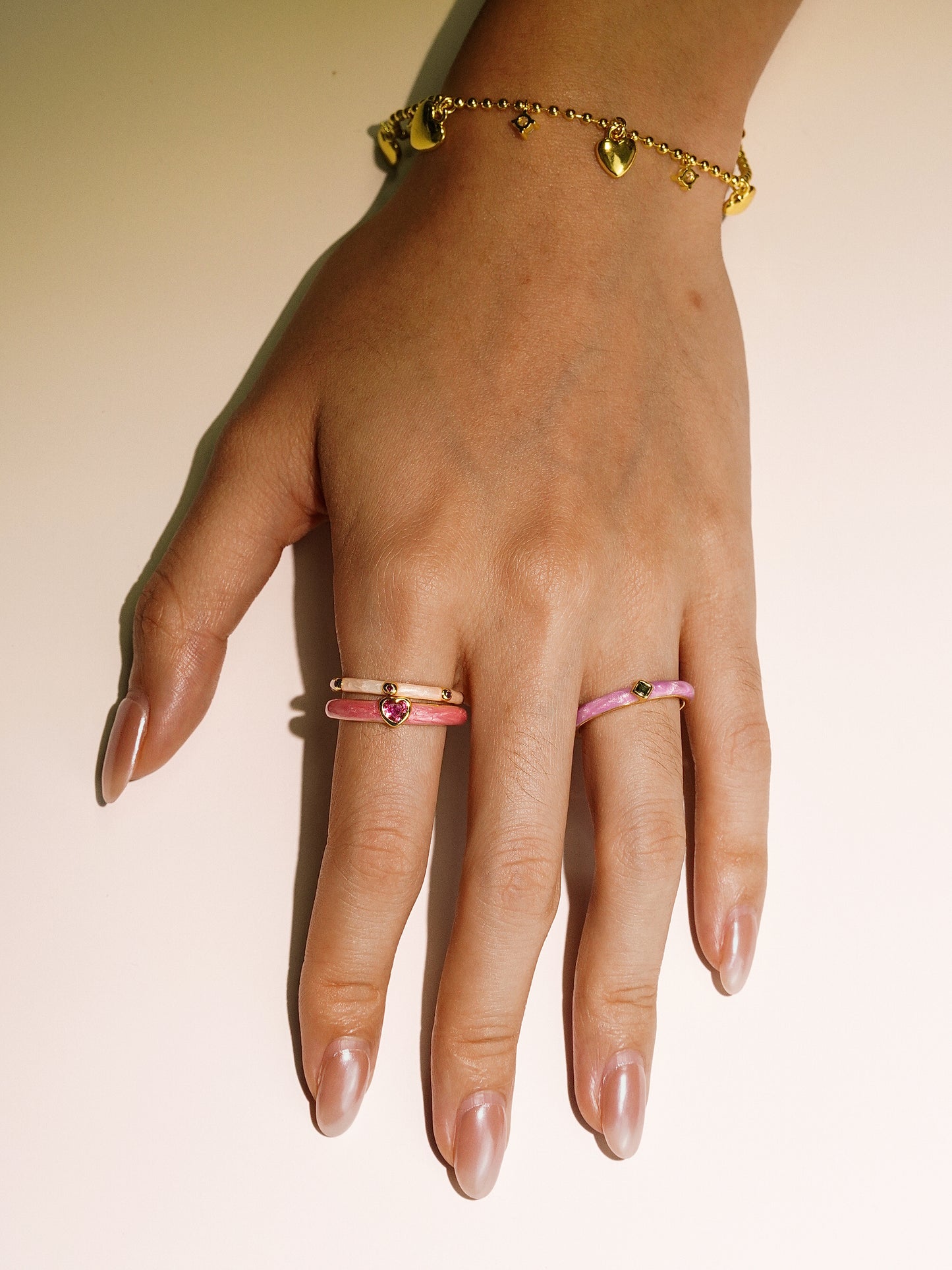 16K Gold Vintage Dopamine Pink Heart Zircon Bezel Ring-10