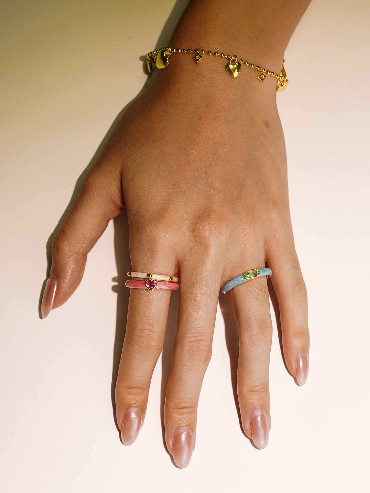 16K Gold Vintage Dopamine Pink Heart Zircon Bezel Ring-11