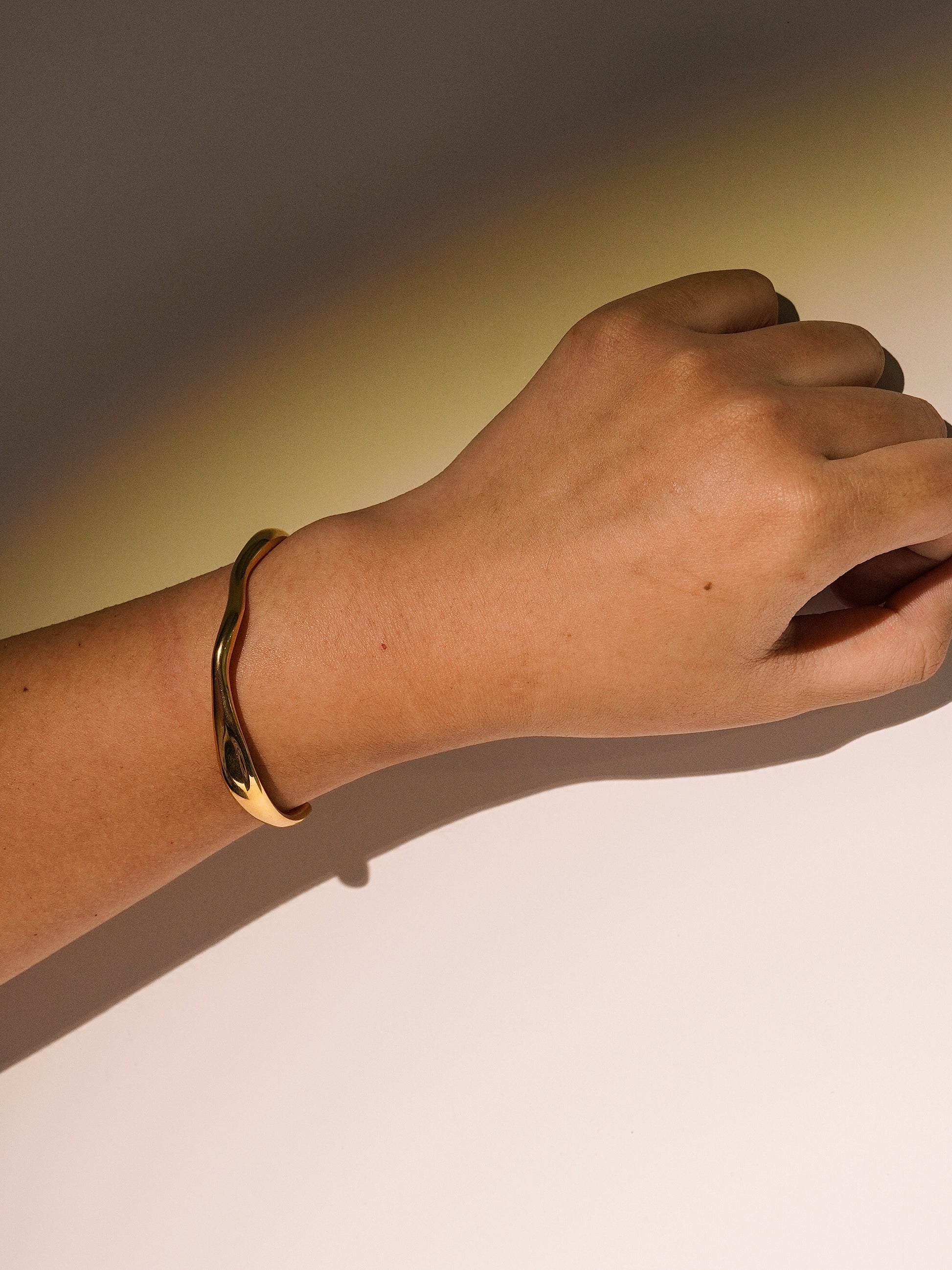 18K Gold Planted Stainless Steel Wave Open Chain Bangle Bracelet-05