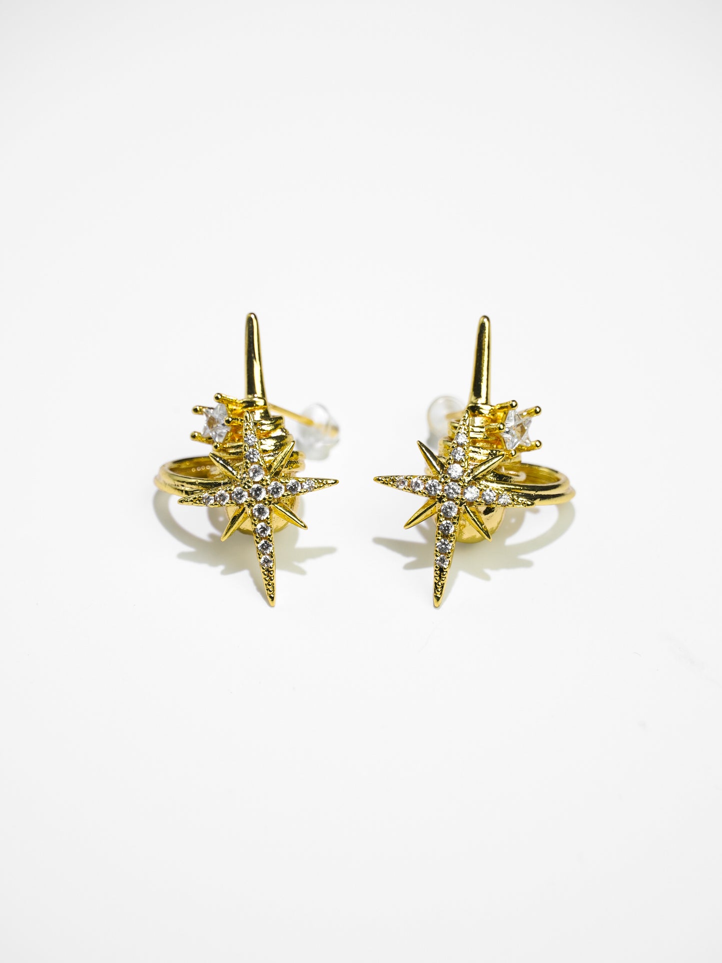 14K Gold/Sliver Four-Point Stars Sparkling Cubic Zirconia  Huggie Earrings-10