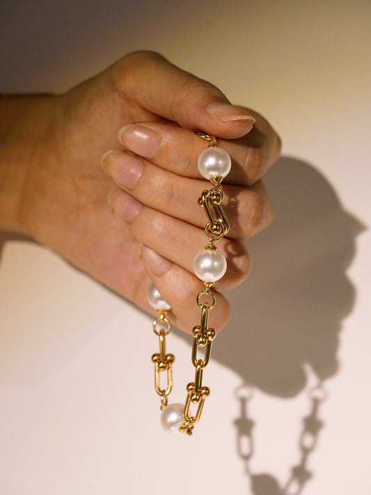 Artificial Pearl Stainless Steel U-Shaped  horseshoe chain adjustable bracelet-01