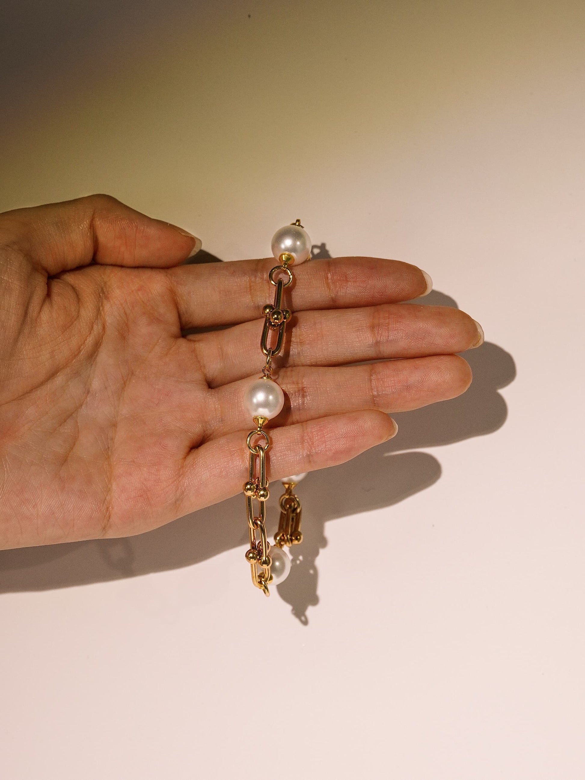Artificial Pearl Stainless Steel U-Shaped  horseshoe chain adjustable bracelet-03