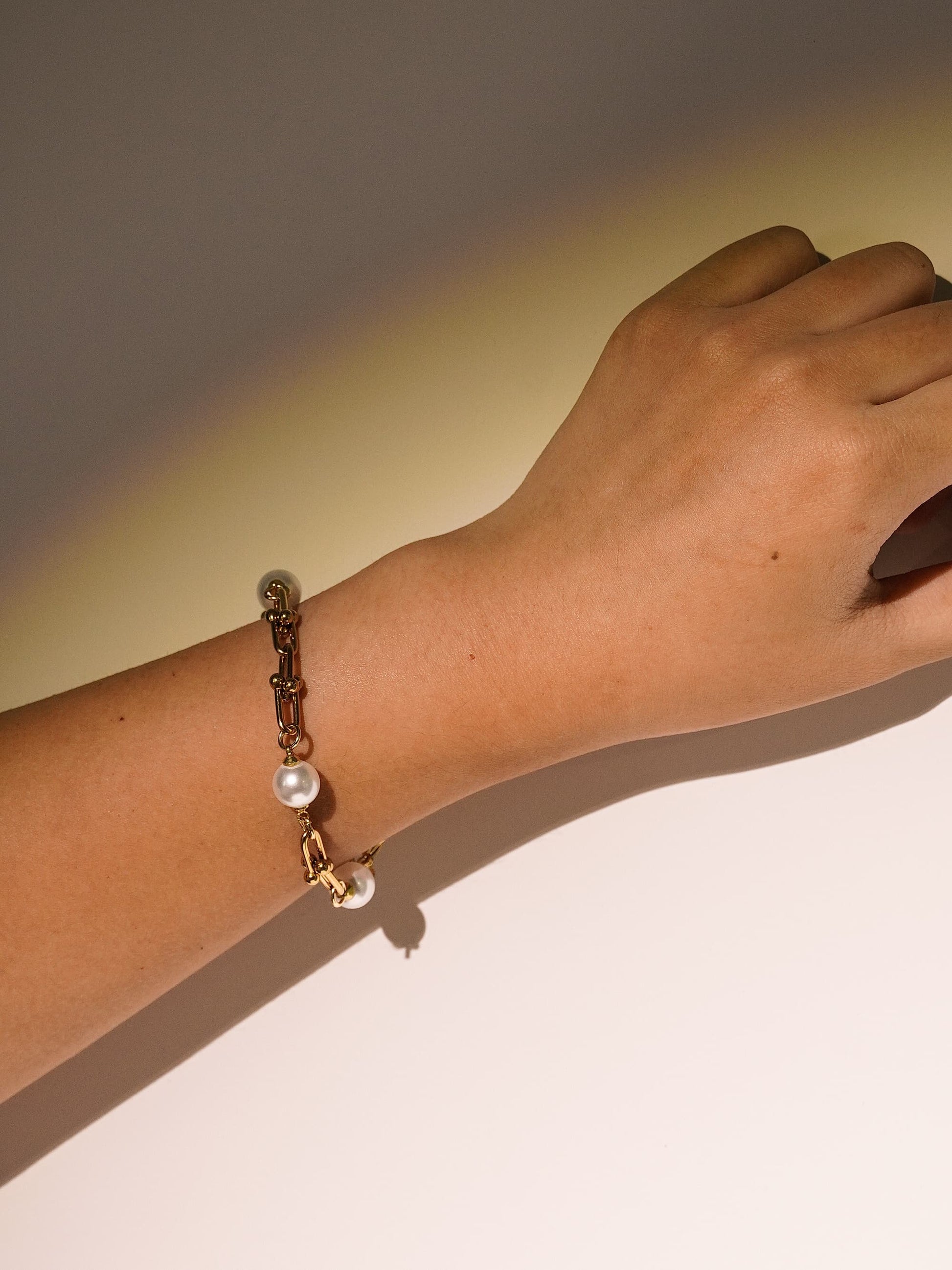 Artificial Pearl Stainless Steel U-Shaped  horseshoe chain adjustable bracelet-05