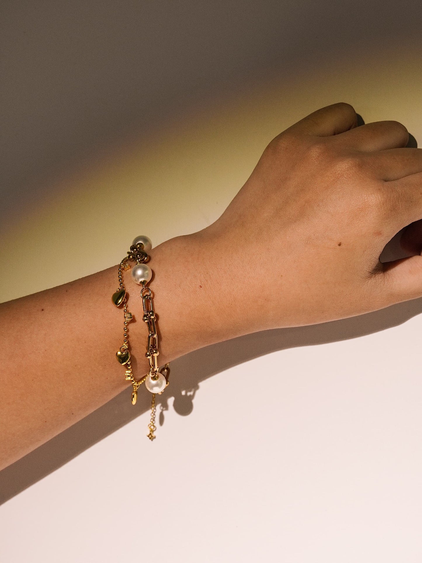 Artificial Pearl Stainless Steel U-Shaped  horseshoe chain adjustable bracelet-06
