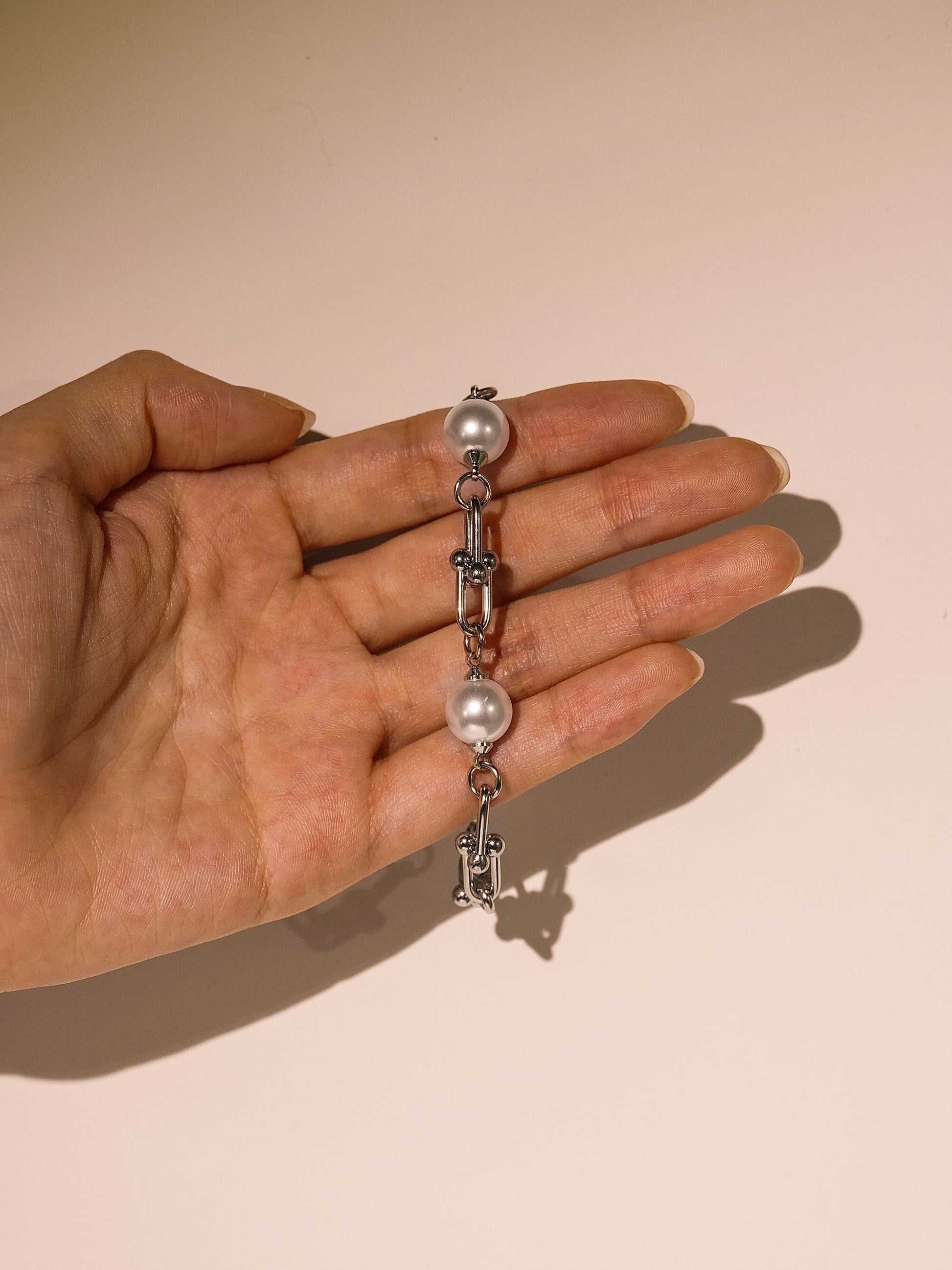 Artificial Pearl Stainless Steel U-Shaped  horseshoe chain adjustable bracelet-07