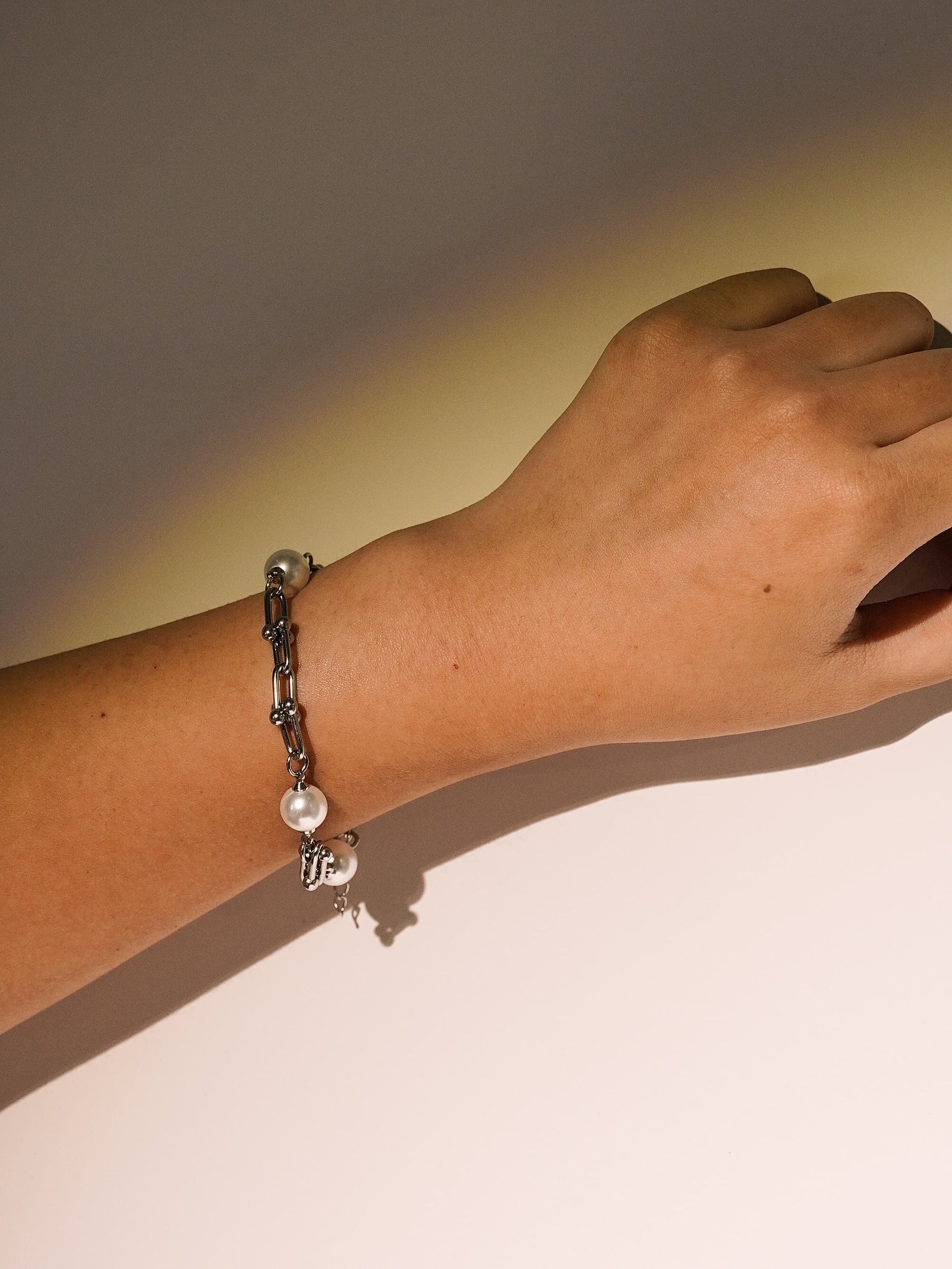 Artificial Pearl Stainless Steel U-Shaped  horseshoe chain adjustable bracelet-08