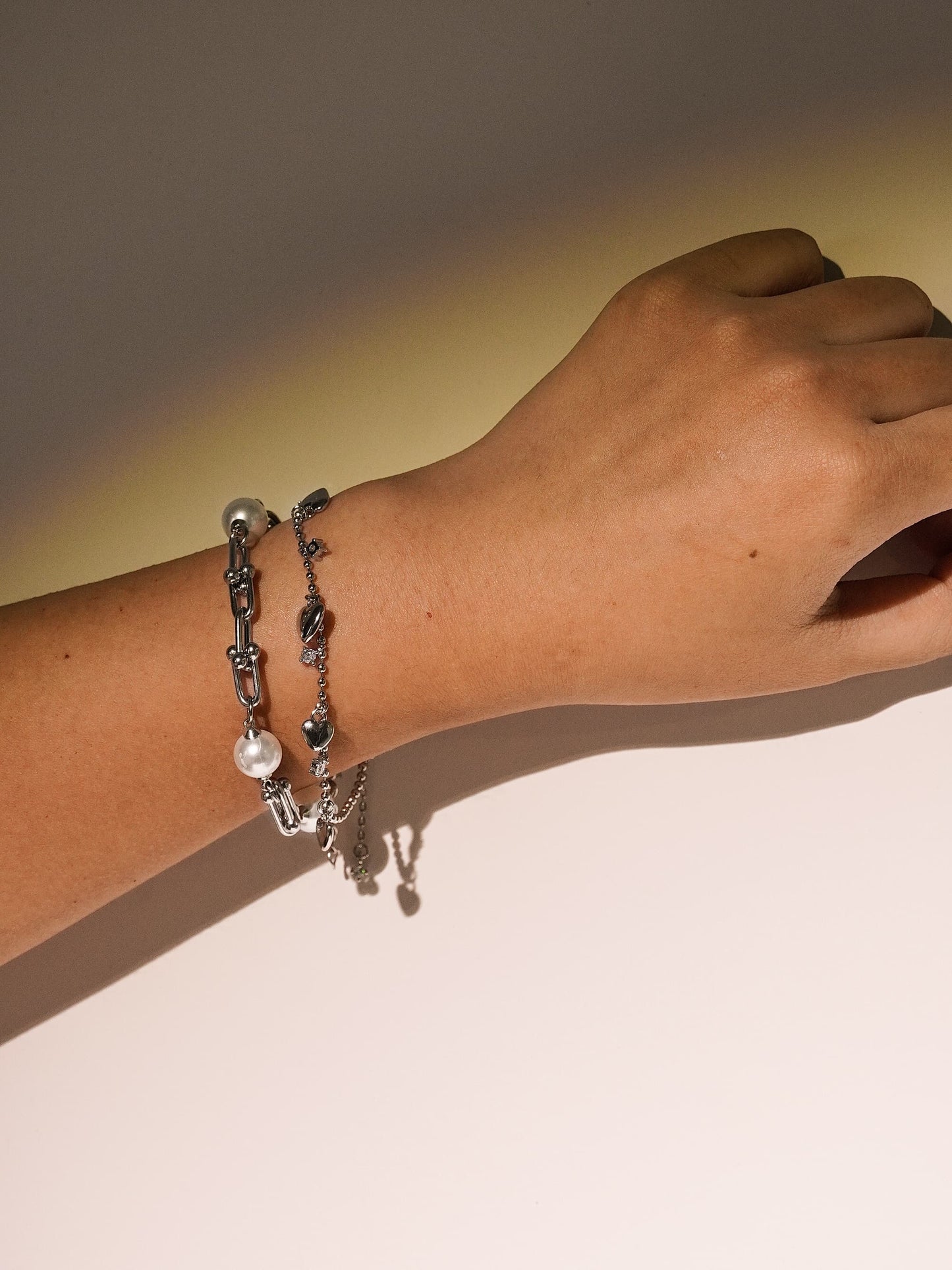 Artificial Pearl Stainless Steel U-Shaped  horseshoe chain adjustable bracelet-09