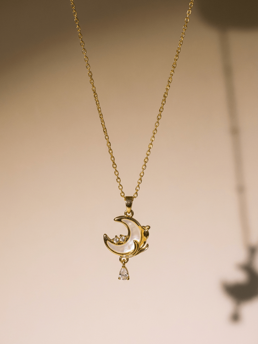 18K Blue Moonstone Rose Moon Necklace