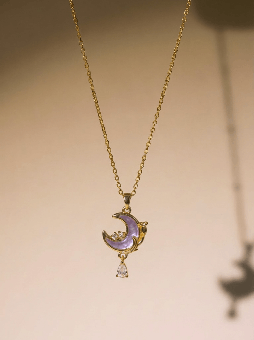 18K Blue Moonstone Rose Moon Necklace