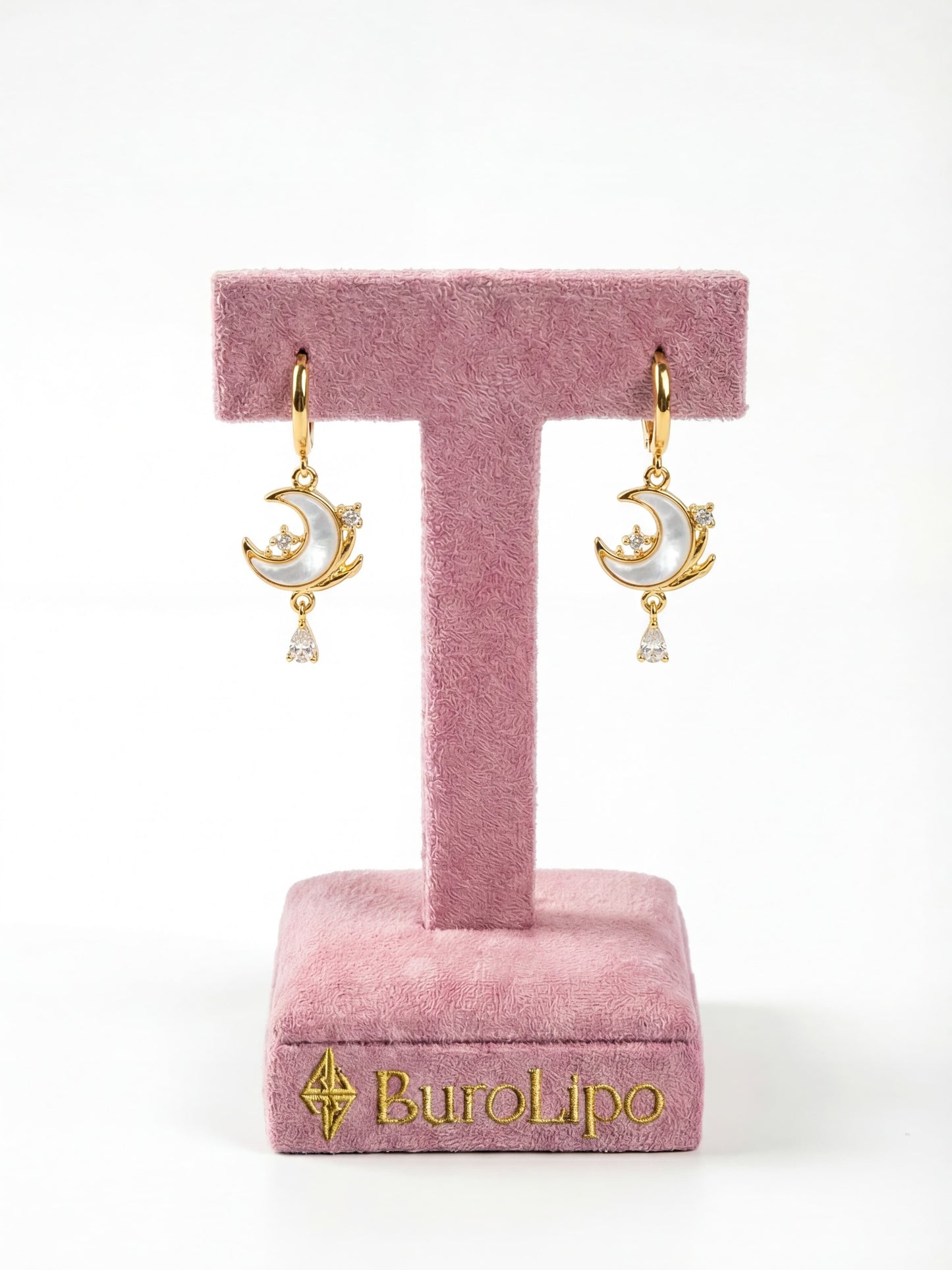 18K Real Gold Plated Moonstone Rose Moon Earrings