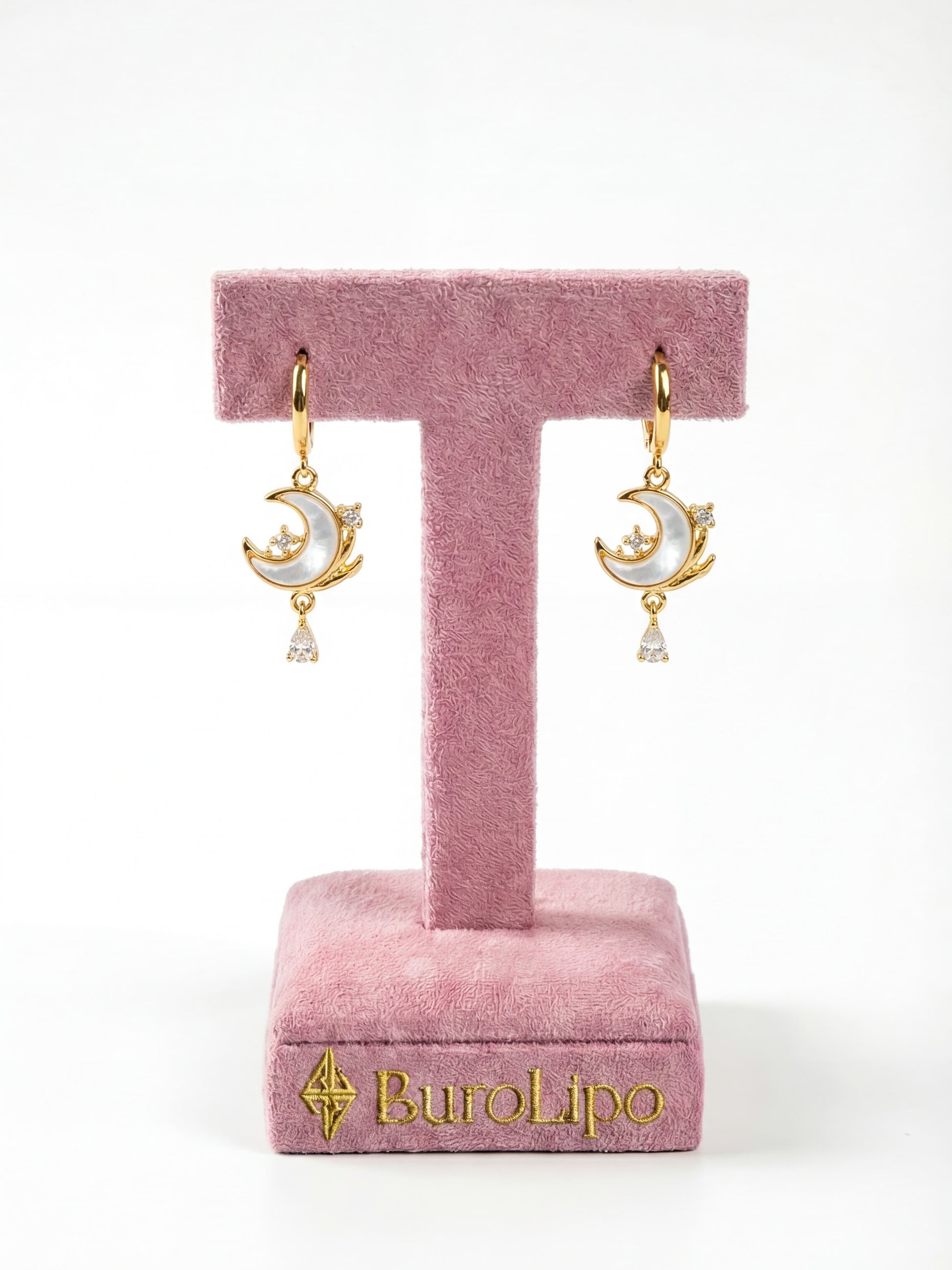 18K Real Gold Plated Moonstone Rose Moon Earrings