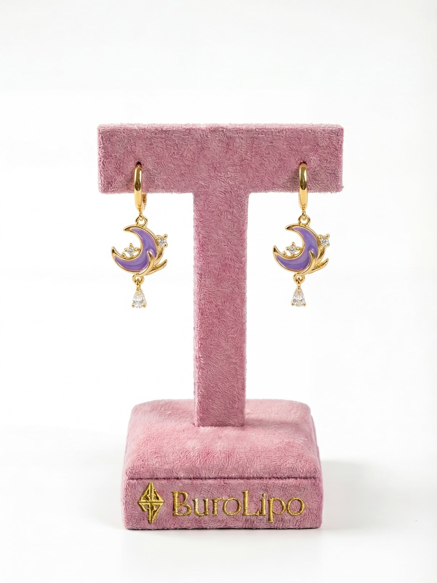 18K Real Gold Plated Moonstone Rose Moon Earrings
