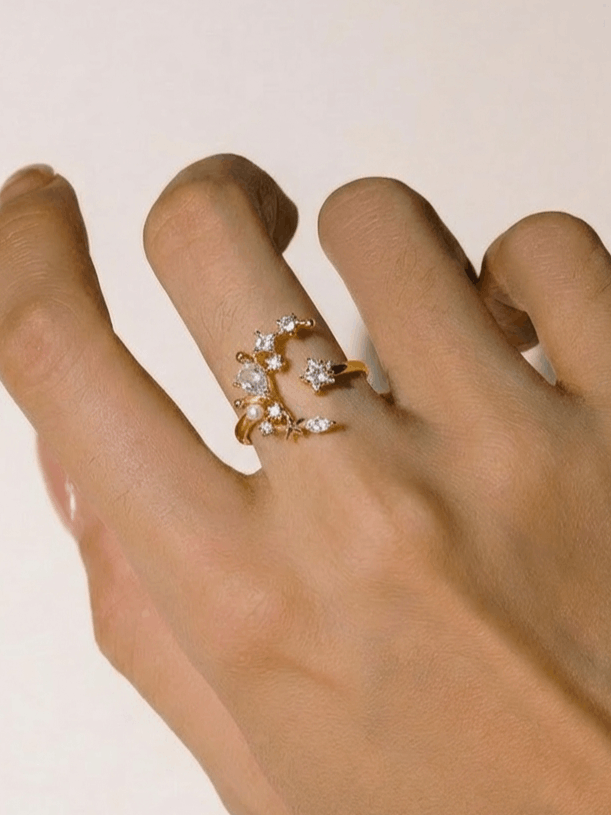14K Real Gold Plated Moon Star Ring