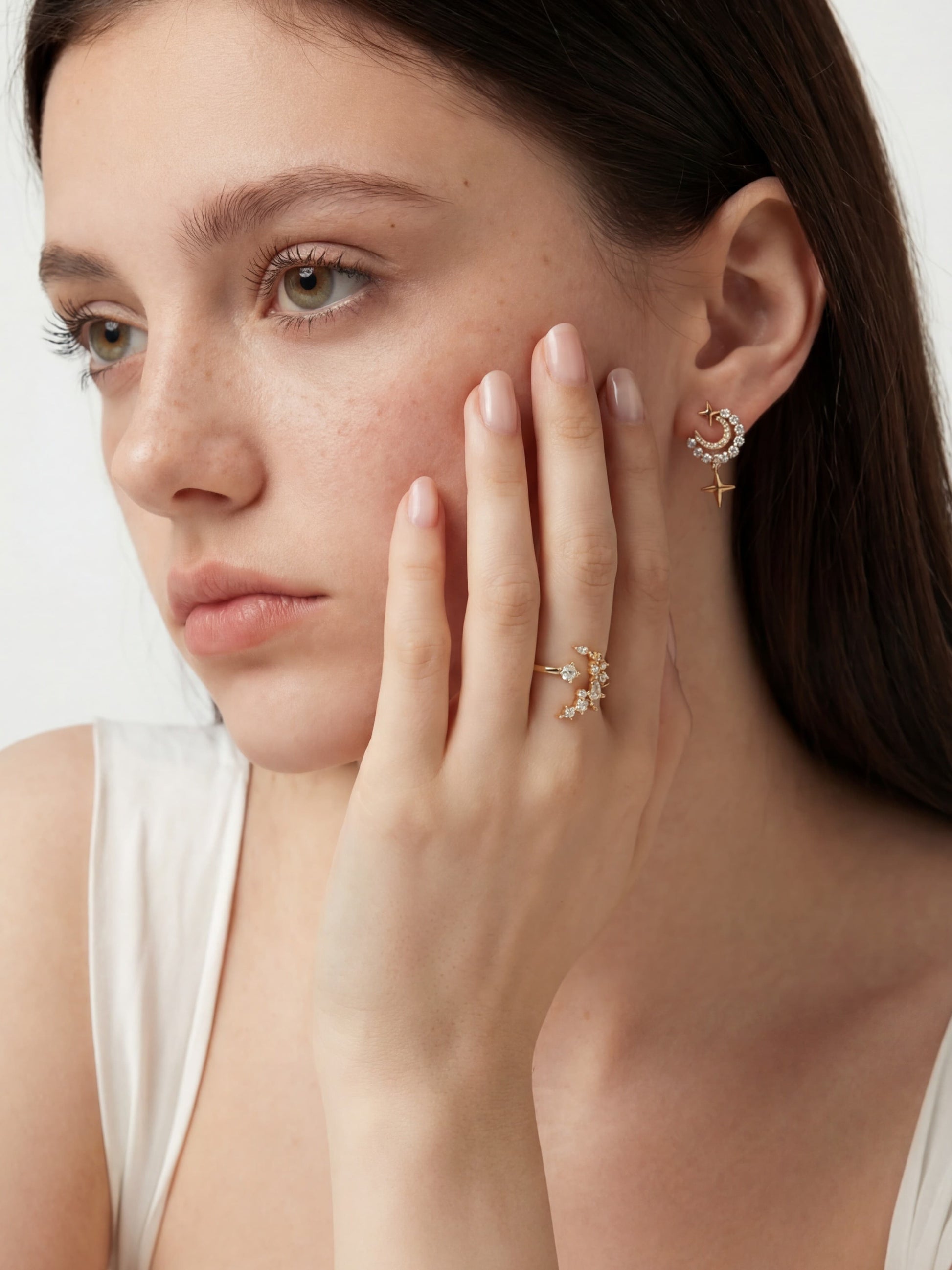 14K Real Gold Plated Moon Star Ring
