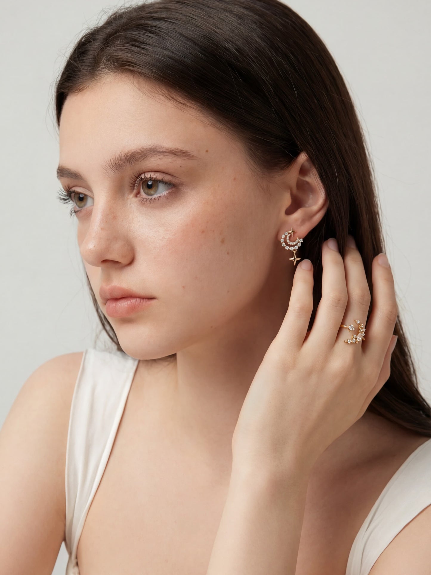 14K Real Gold Plated Moon Star Ring