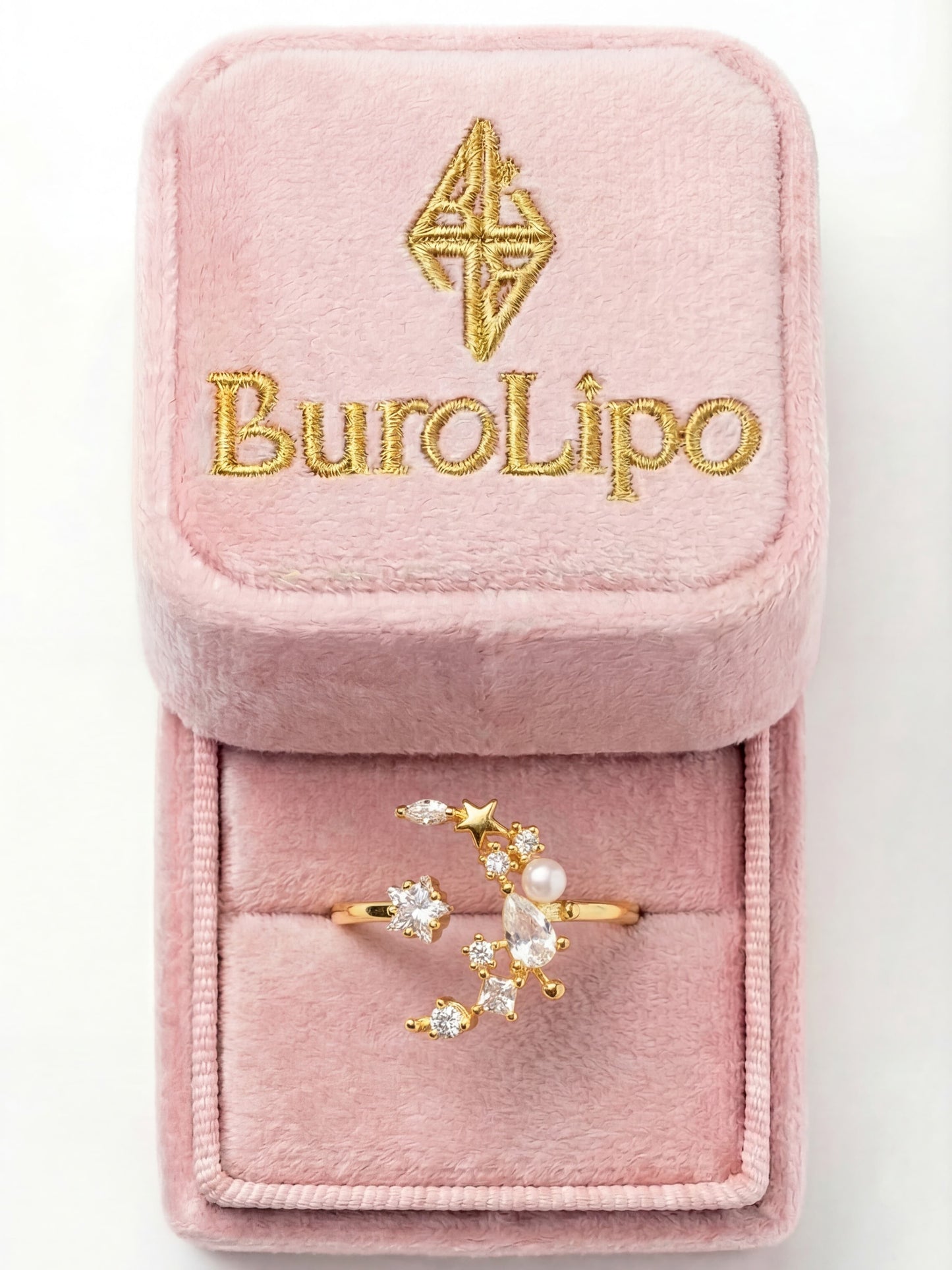 14K Real Gold Plated Moon Star Ring