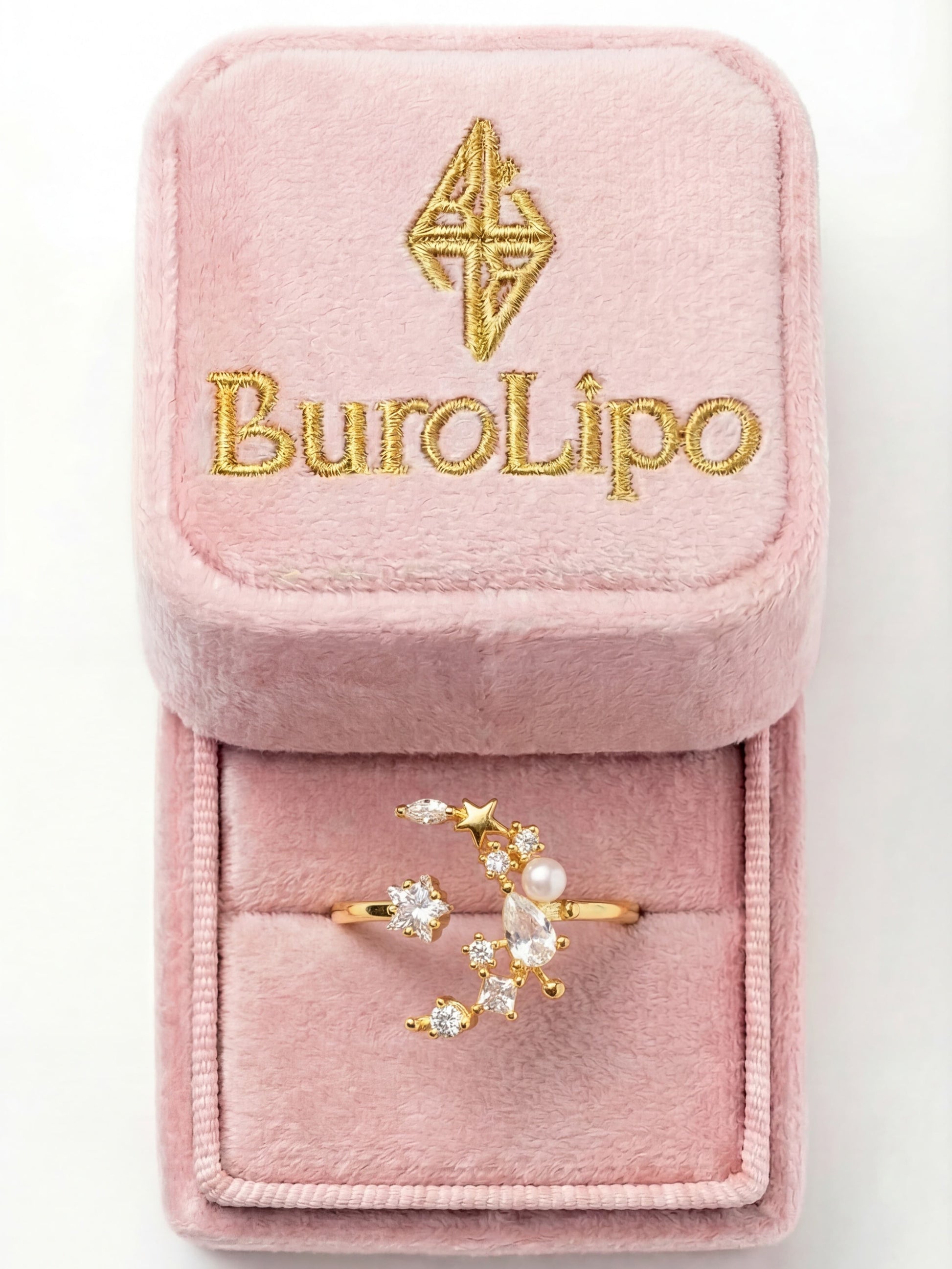 14K Real Gold Plated Moon Star Ring