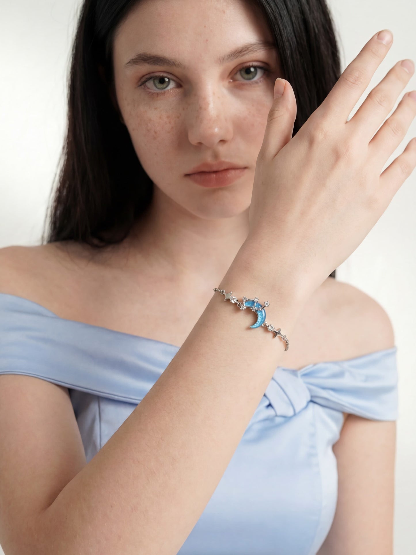 Platinum Plated Moonstone Moon Star Bracelet