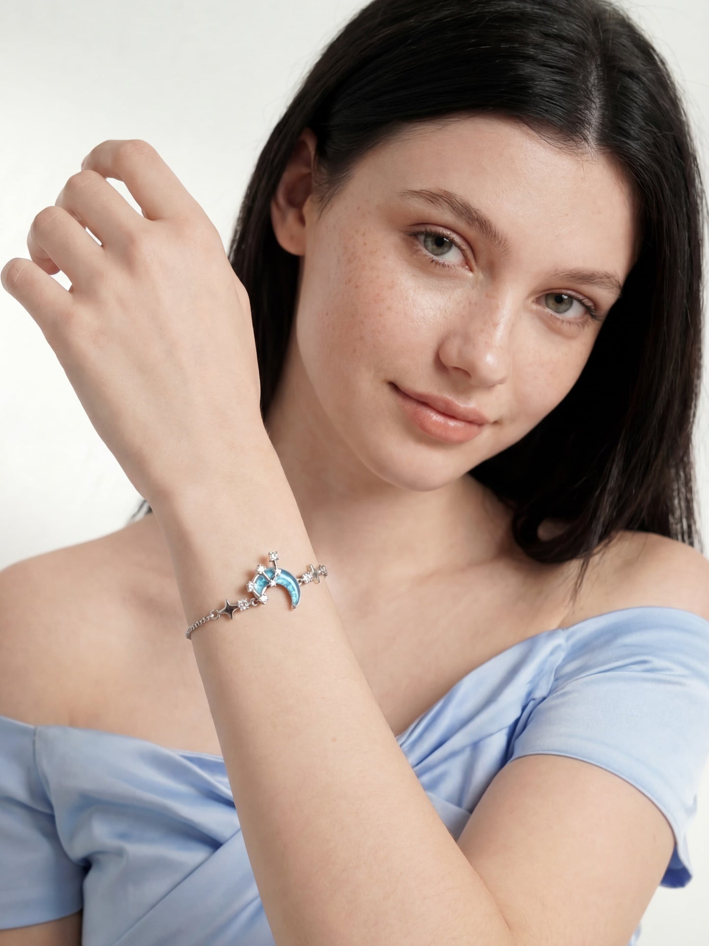 Platinum Plated Moonstone Moon Star Bracelet