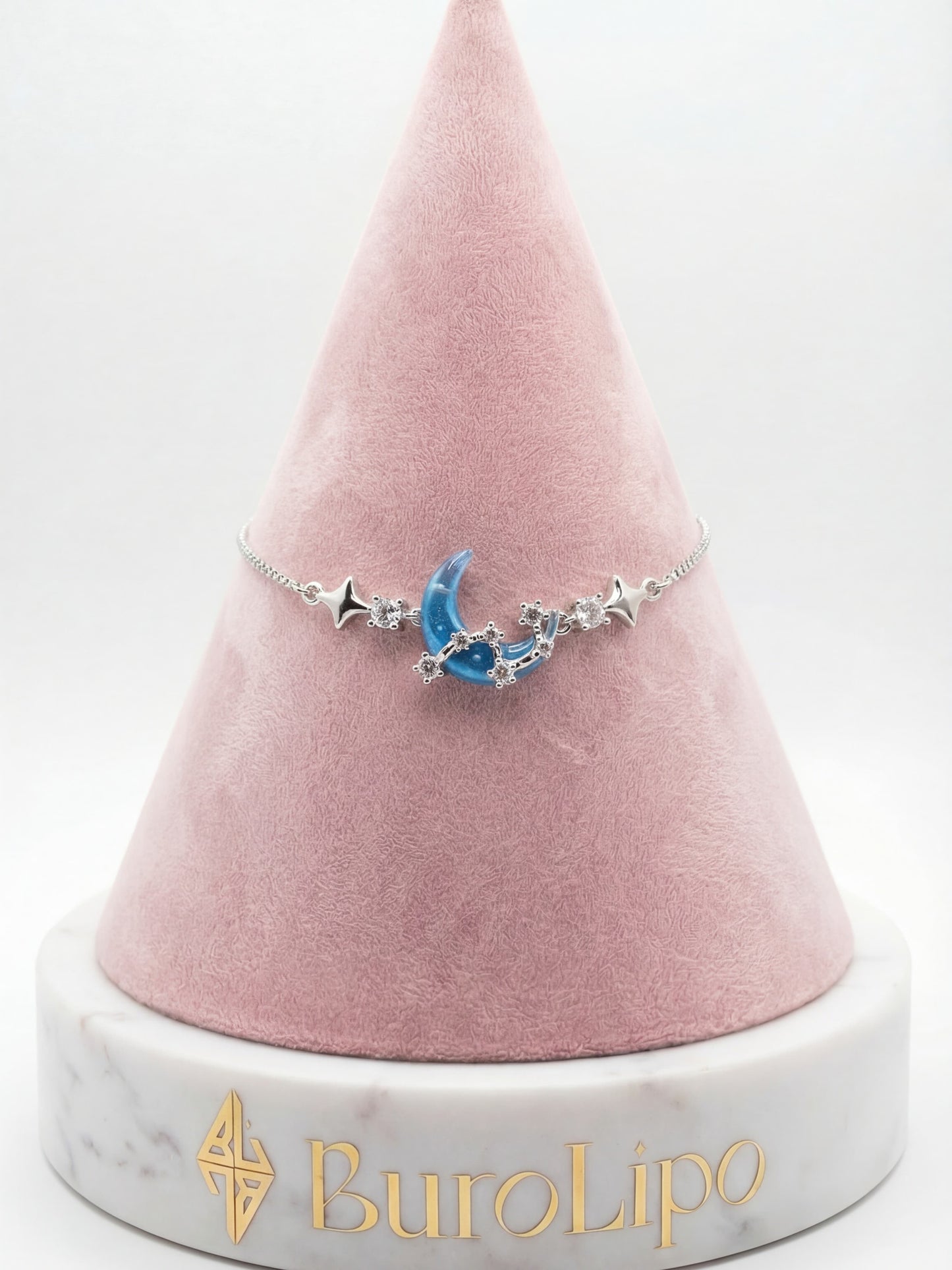 Platinum Plated Moonstone Moon Star Bracelet