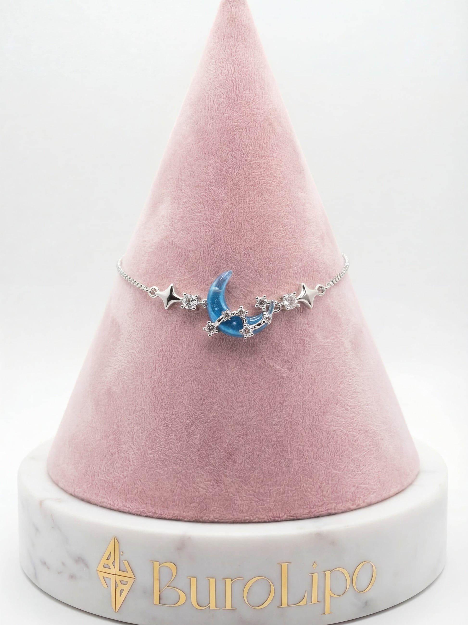 Platinum Plated Moonstone Moon Star Bracelet