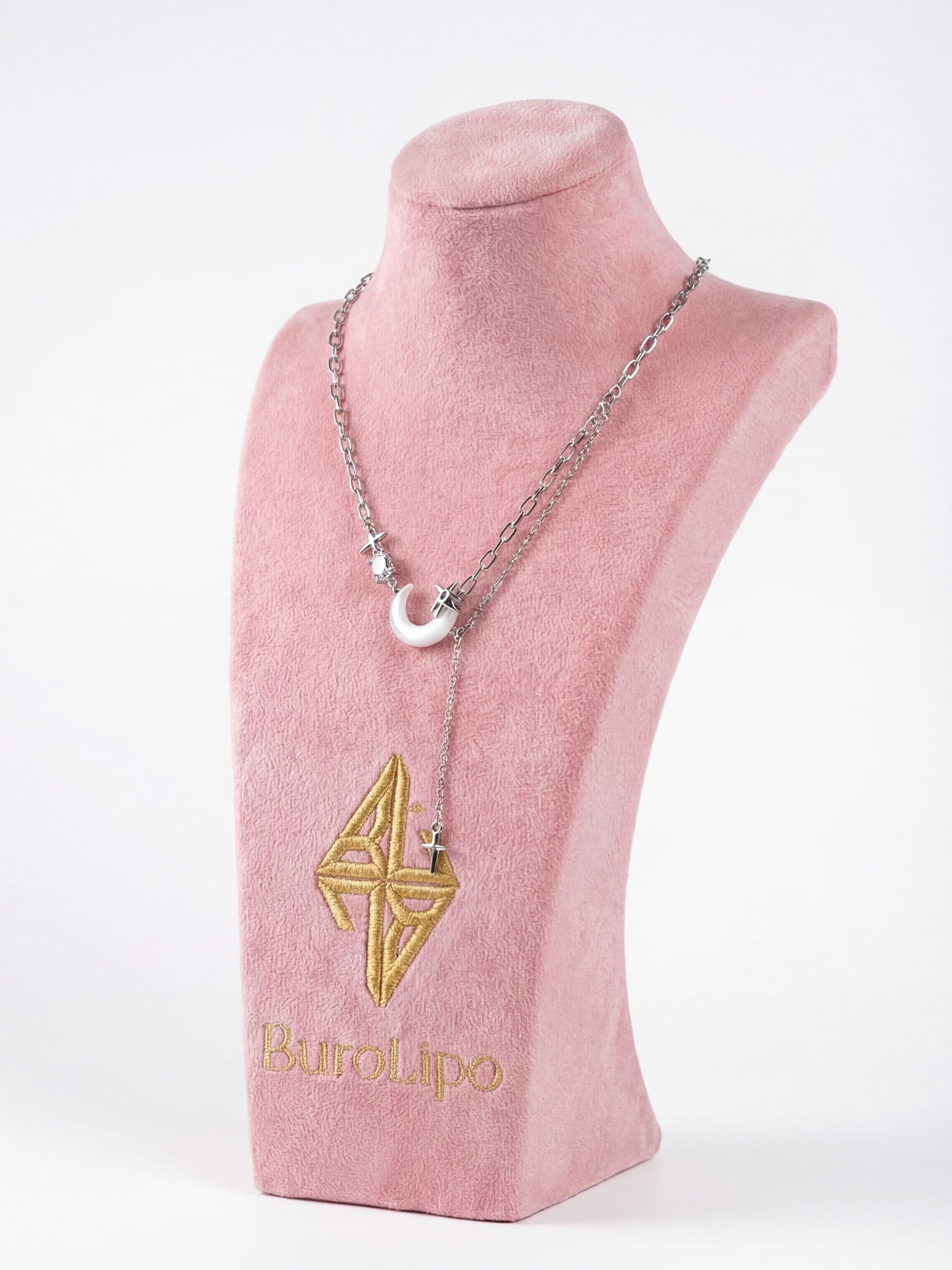 Platinum Plated Moon Star Chain Necklace