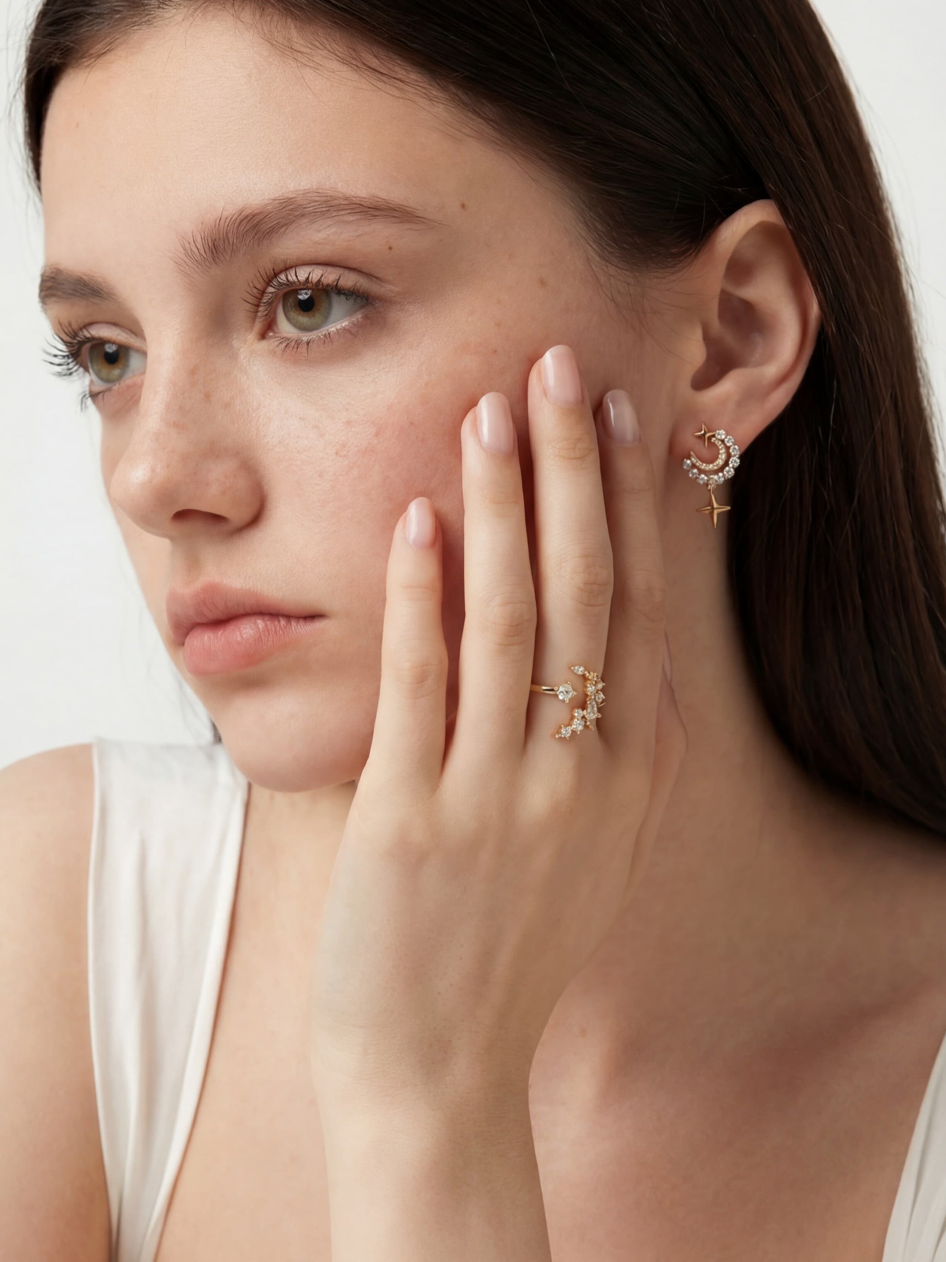 18K Real Gold Plated Diamonds Moon Star Earrings