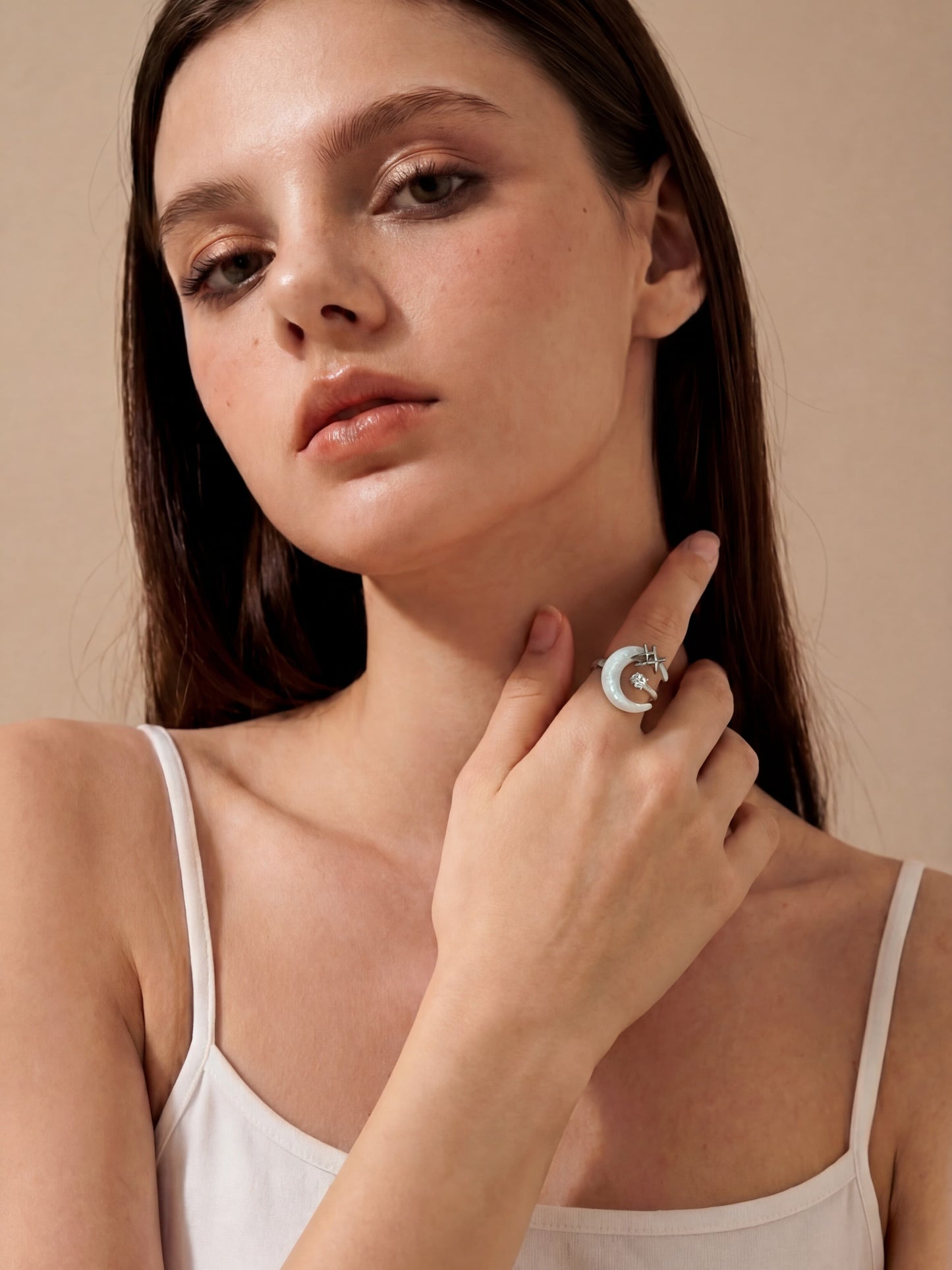 Platinum Plated Moon Star Ring
