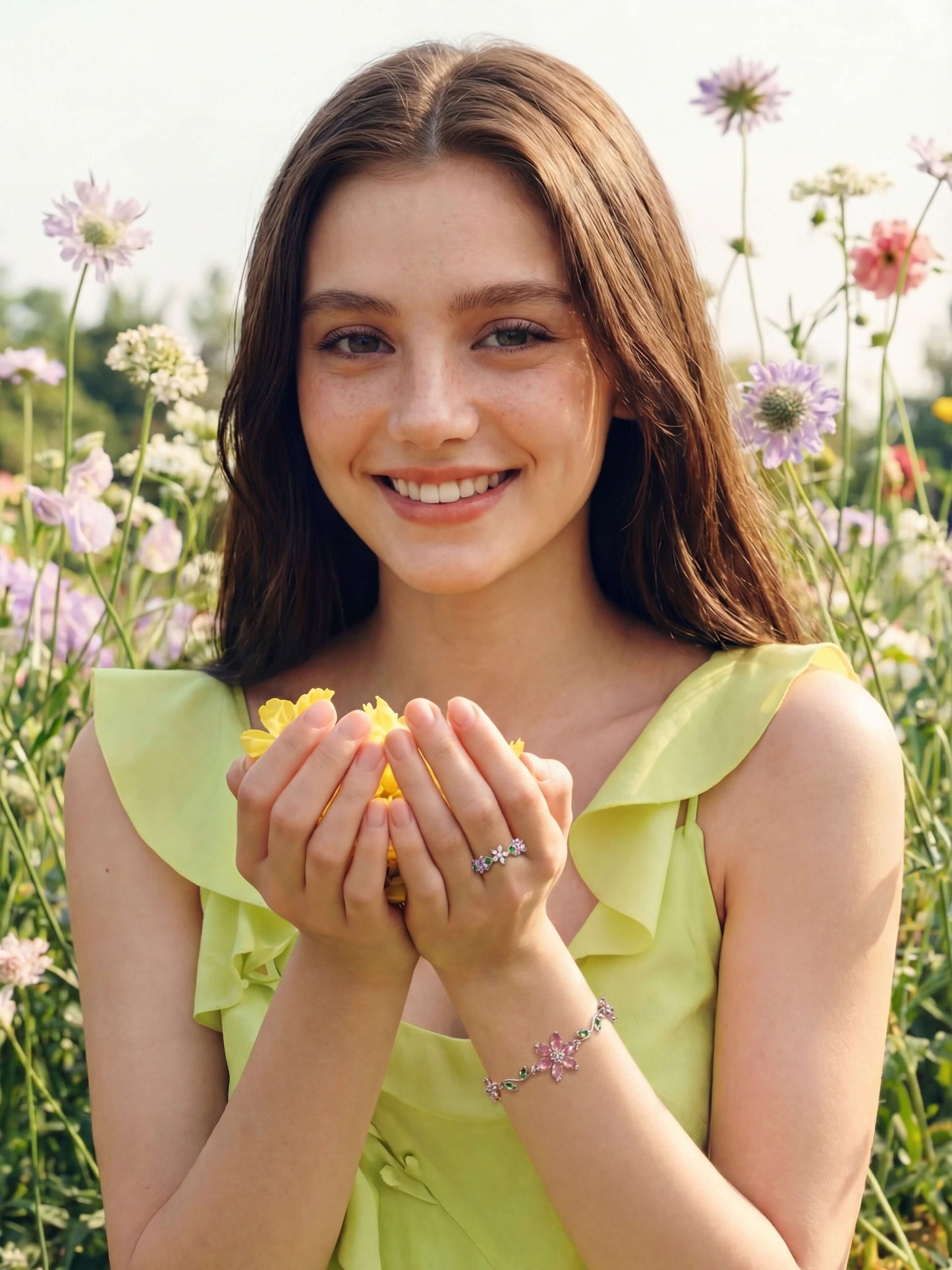 18K Gold Plated Multi Diamond Flower Ring
