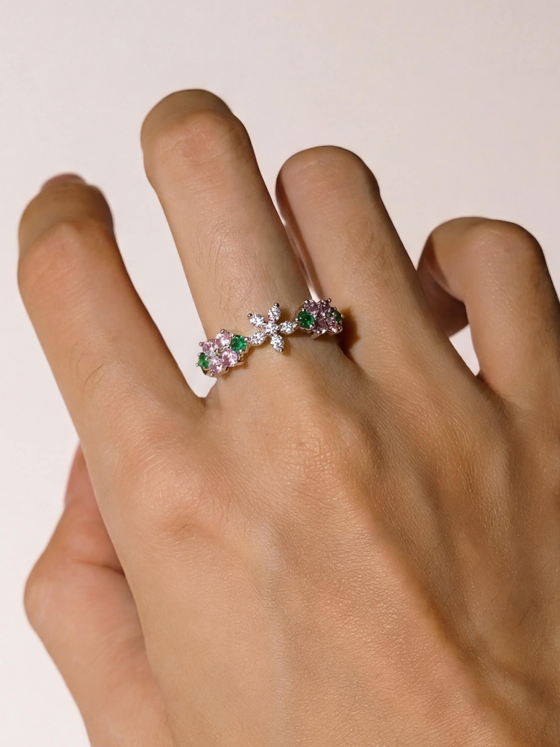 18K Gold Plated Multi Diamond Flower Ring