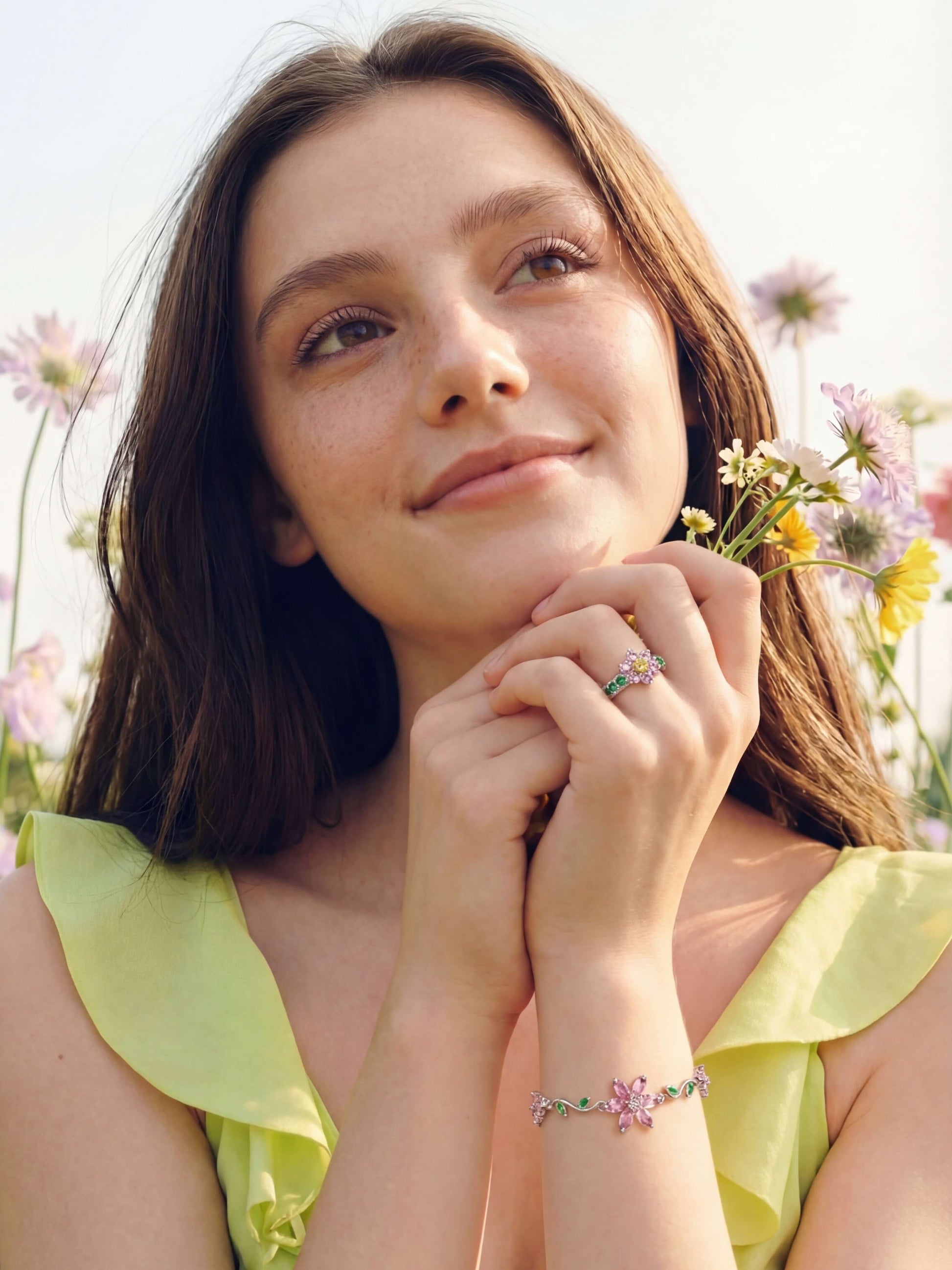 18K Gold Plated Pink Floral Ring