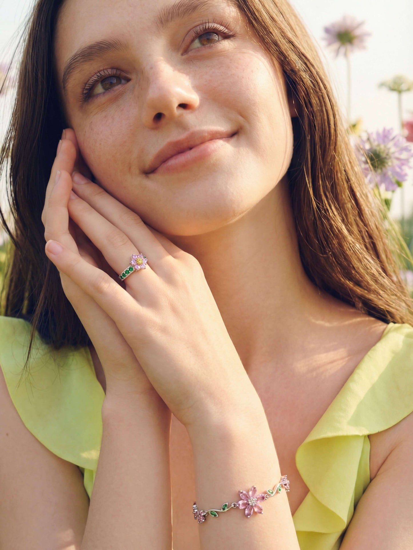 18K Gold Plated Pink Floral Ring